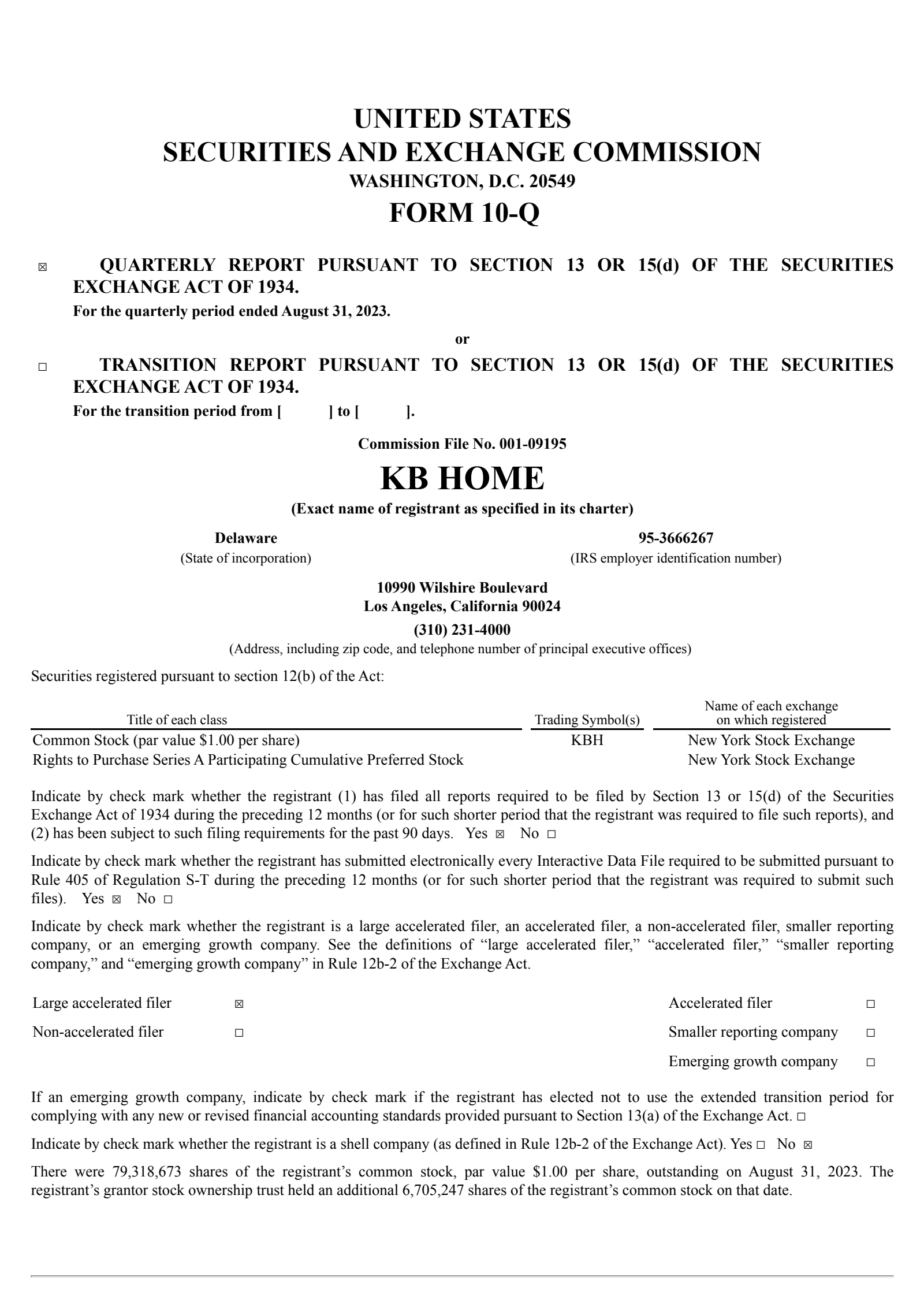 KB Home's Q3 2023 Quarterly report