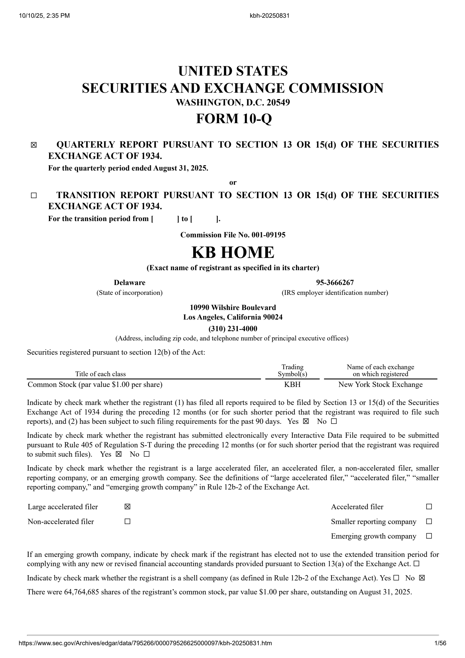 KB Home's Q3 2025 Quarterly Report