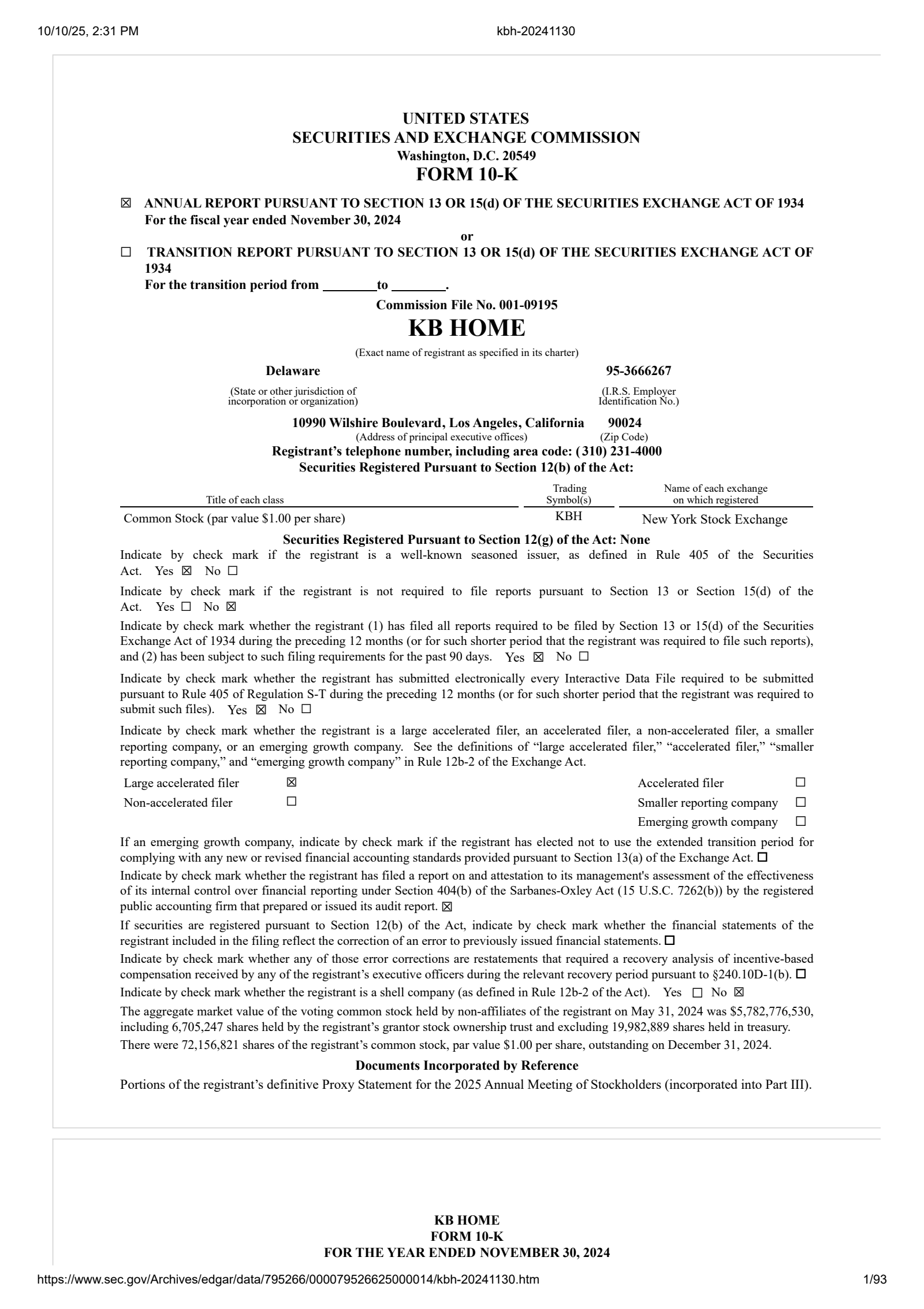 KB Home's Q4 2024 Annual Report