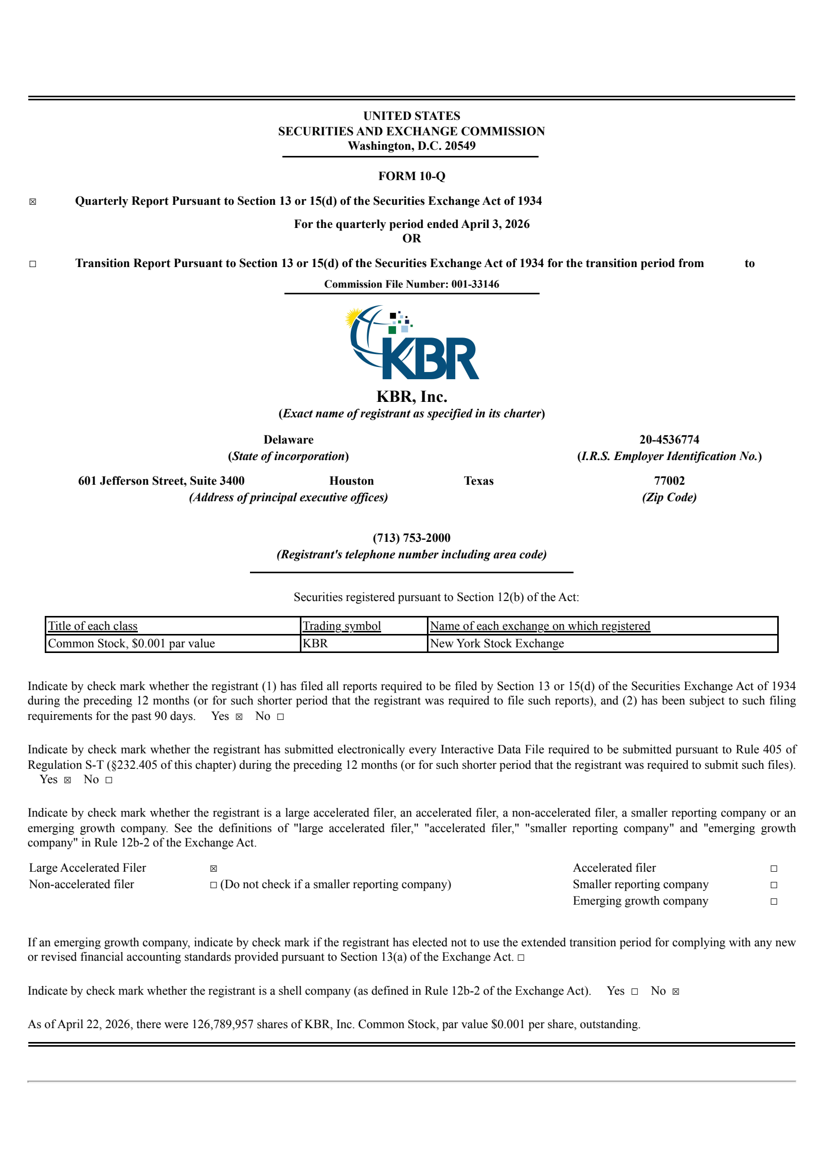 KBR's Q1 2026 Quarterly report