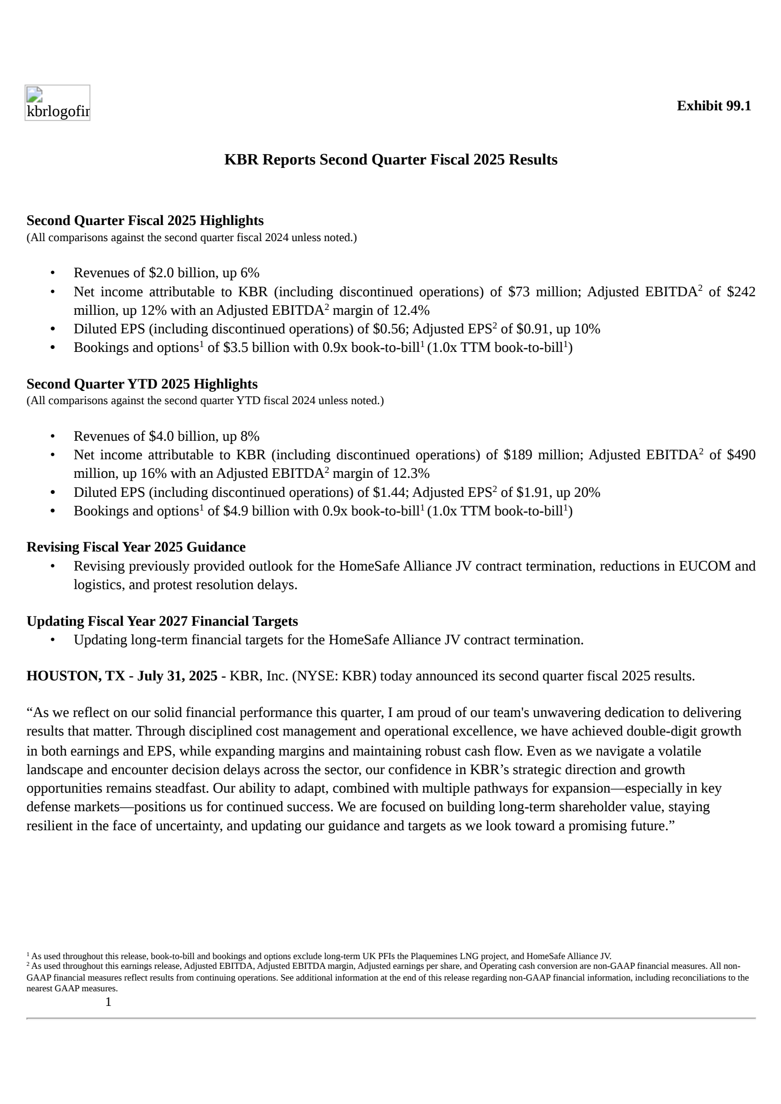 KBR's Q2 2025 Press Release