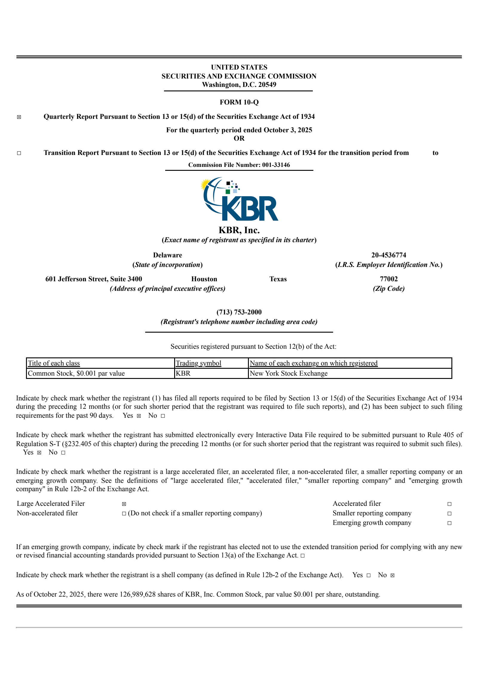 KBR's Q3 2025 Quarterly Report