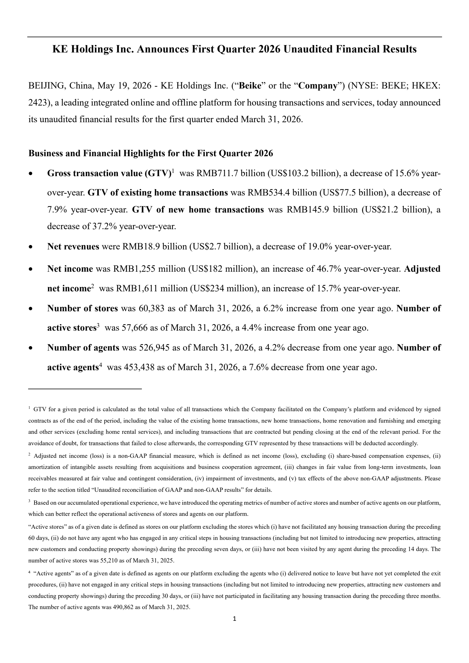 KE's Q1 2026 Press Release