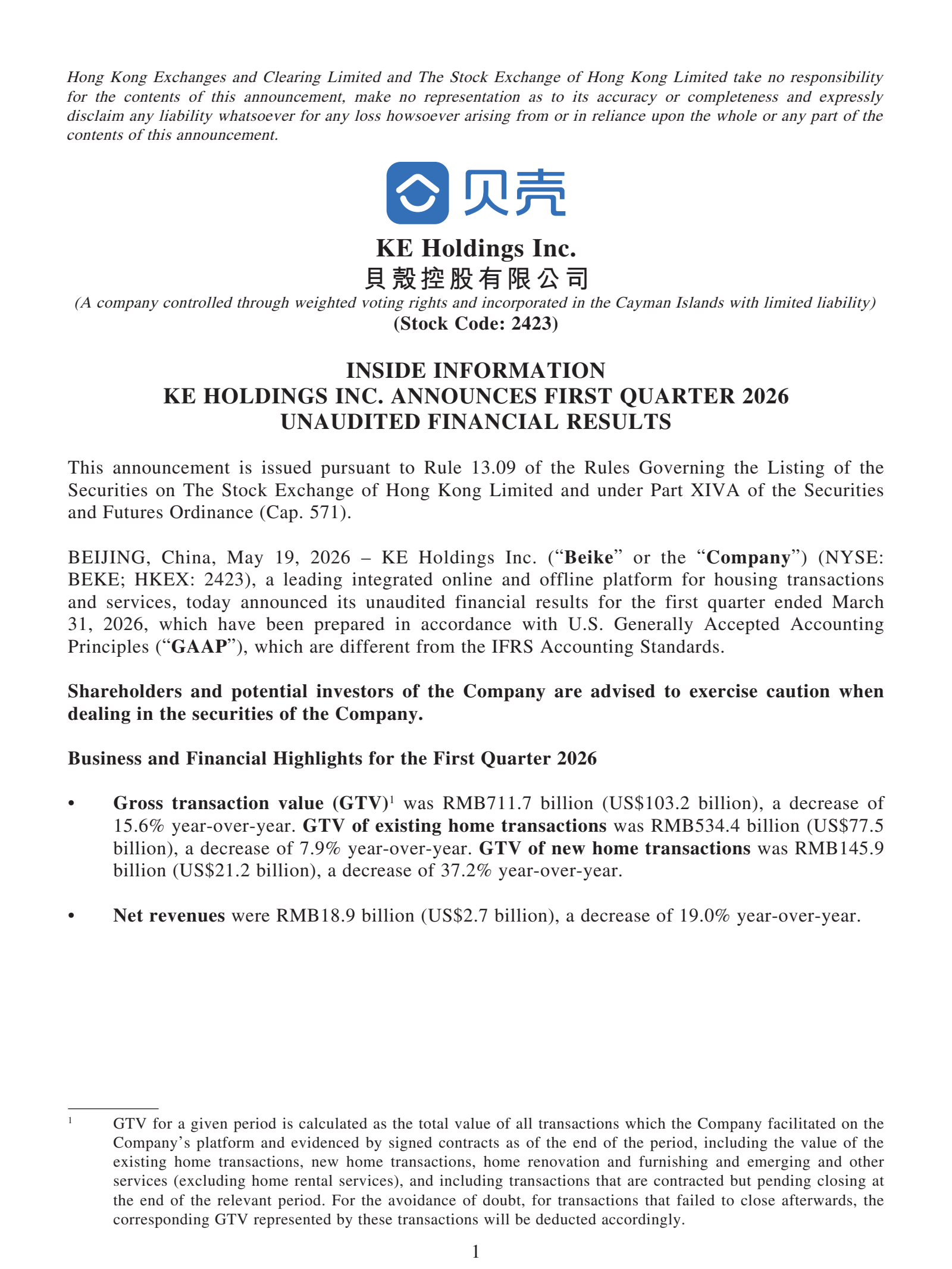 KE's Q1 2026 Interim report