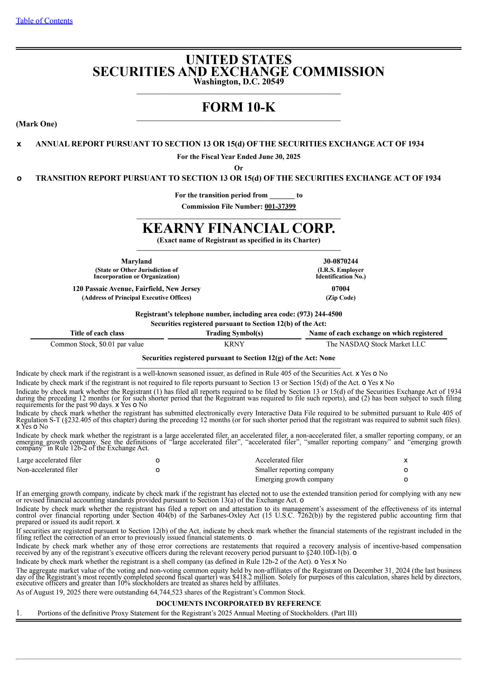 Kearny Financial's Q4 2025 Annual report