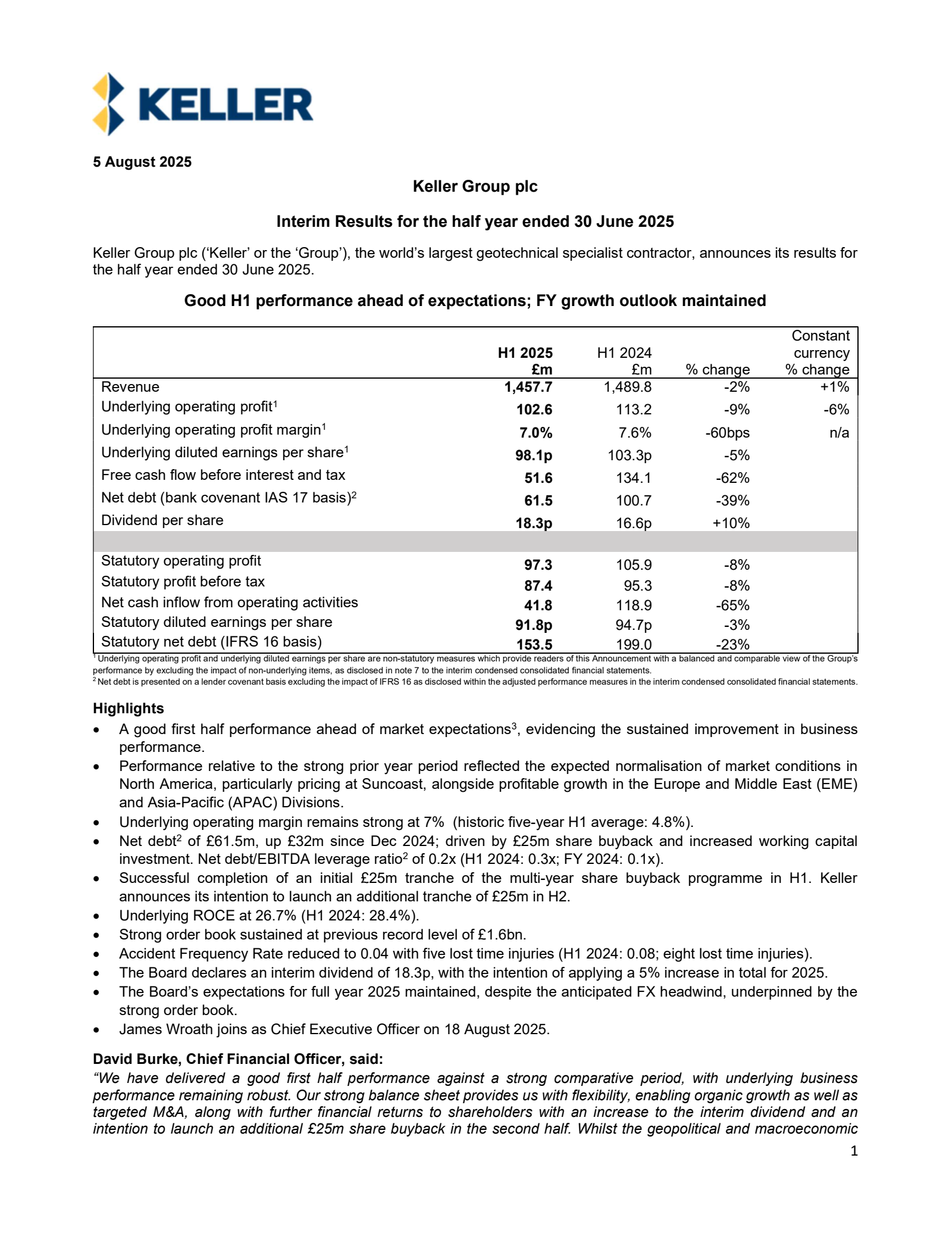 Keller Group's H1 2025 Interim report