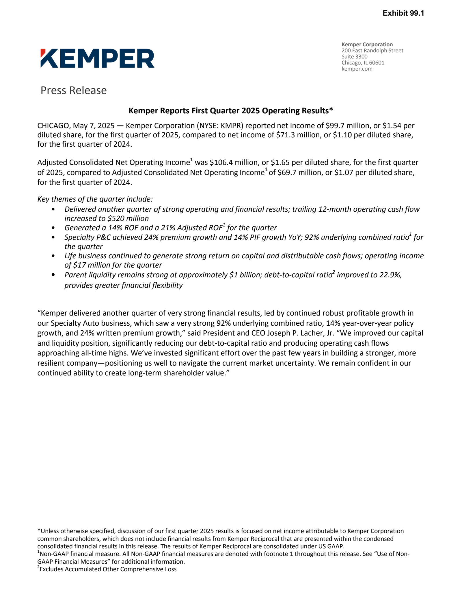 Kemper's Q1 2025 Press Release