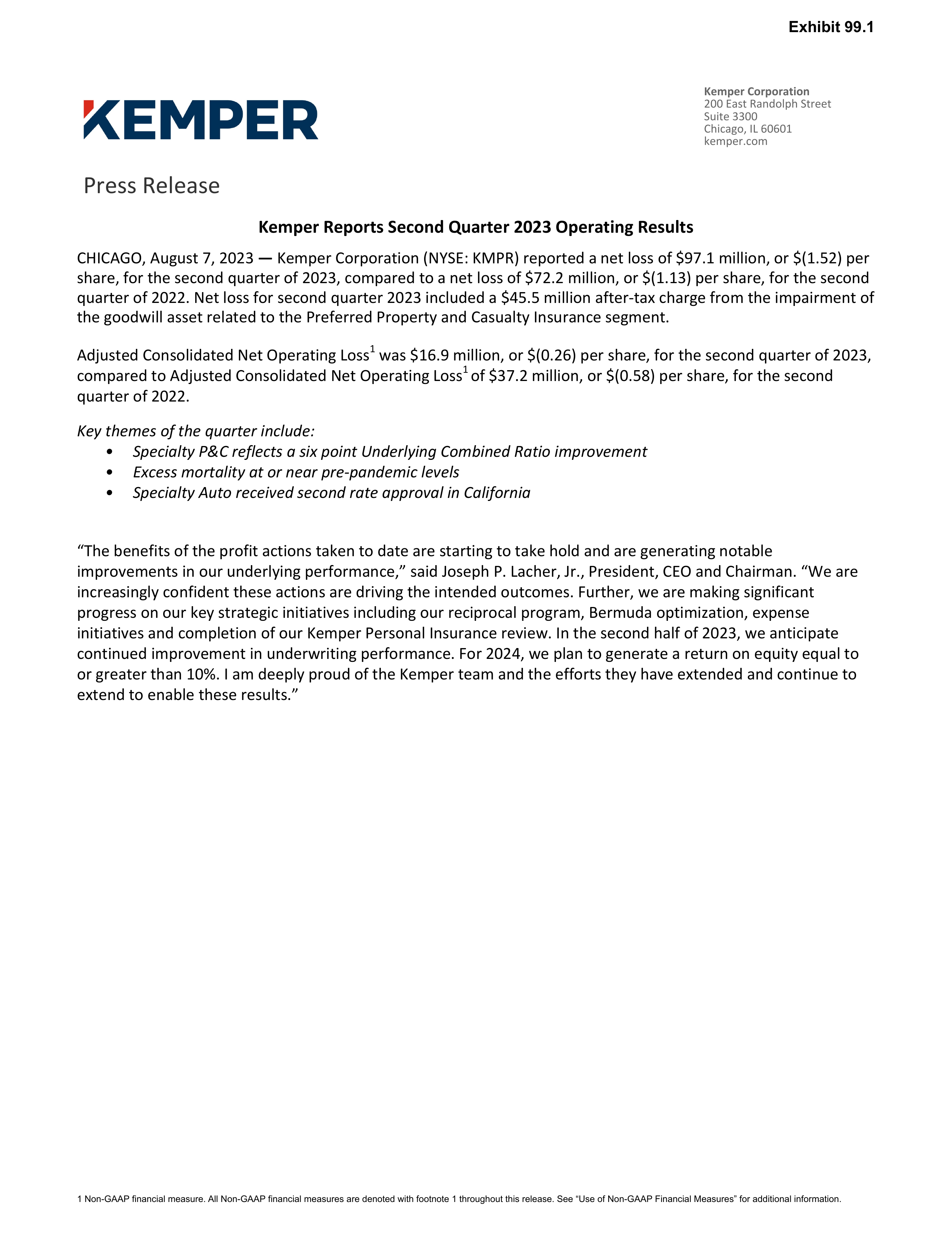 Kemper's Q2 2023 Press Release