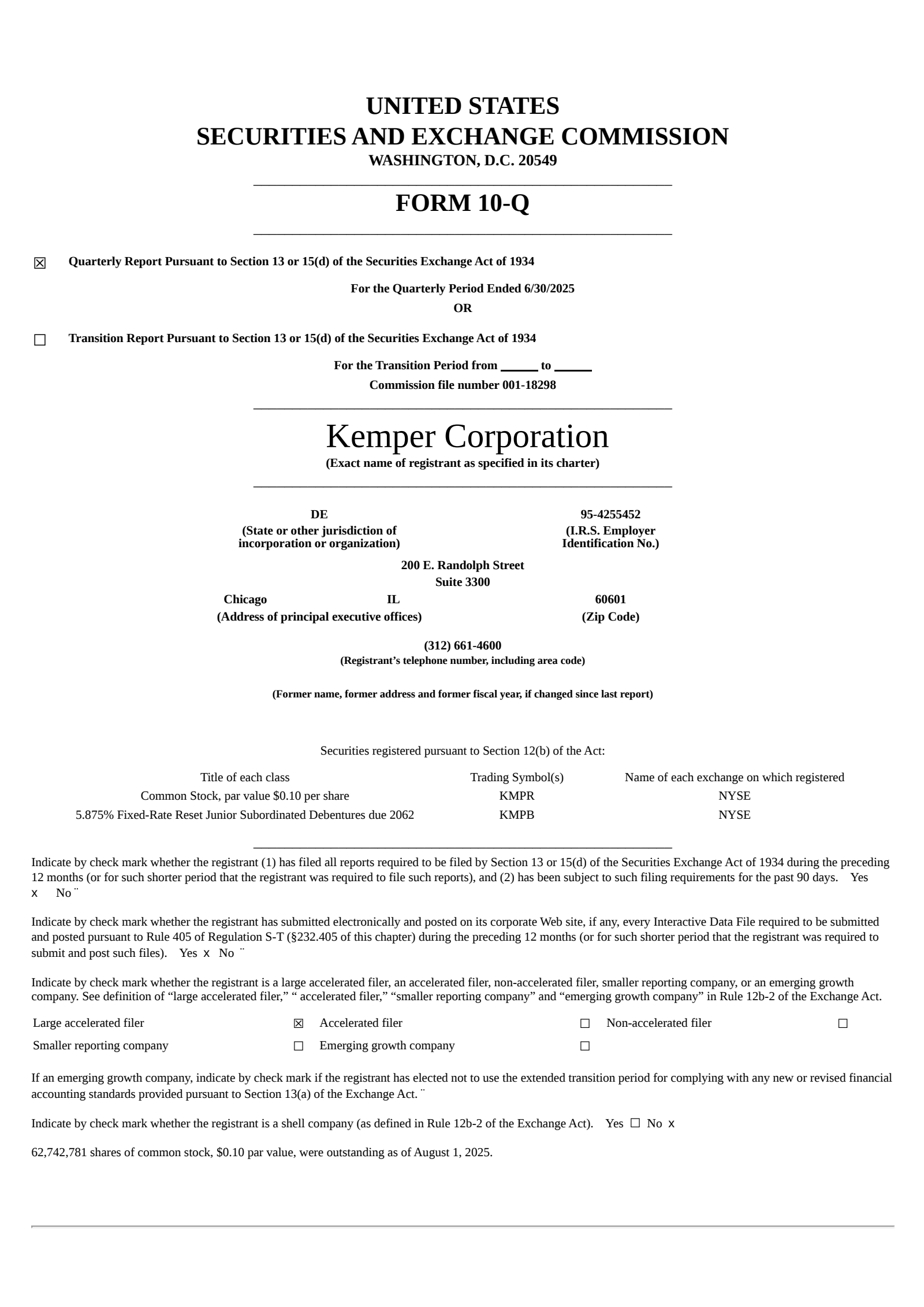 Kemper's Q2 2025 Quarterly report