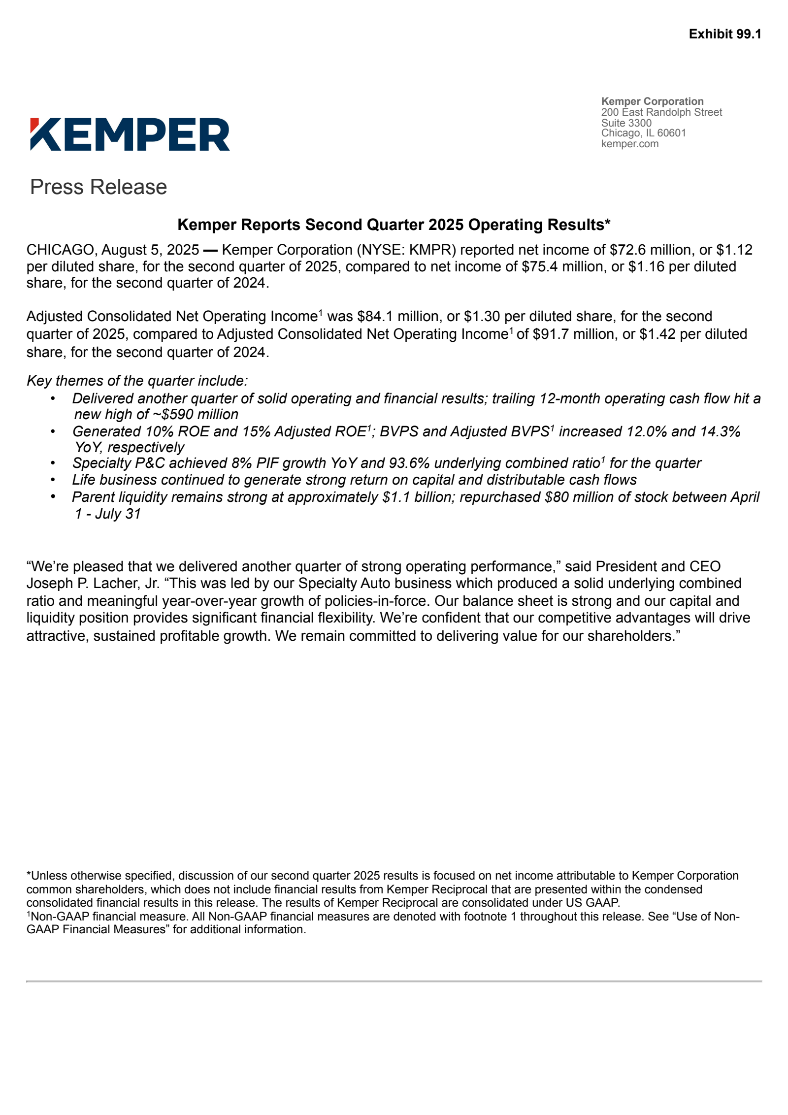 Kemper's Q2 2025 Press Release