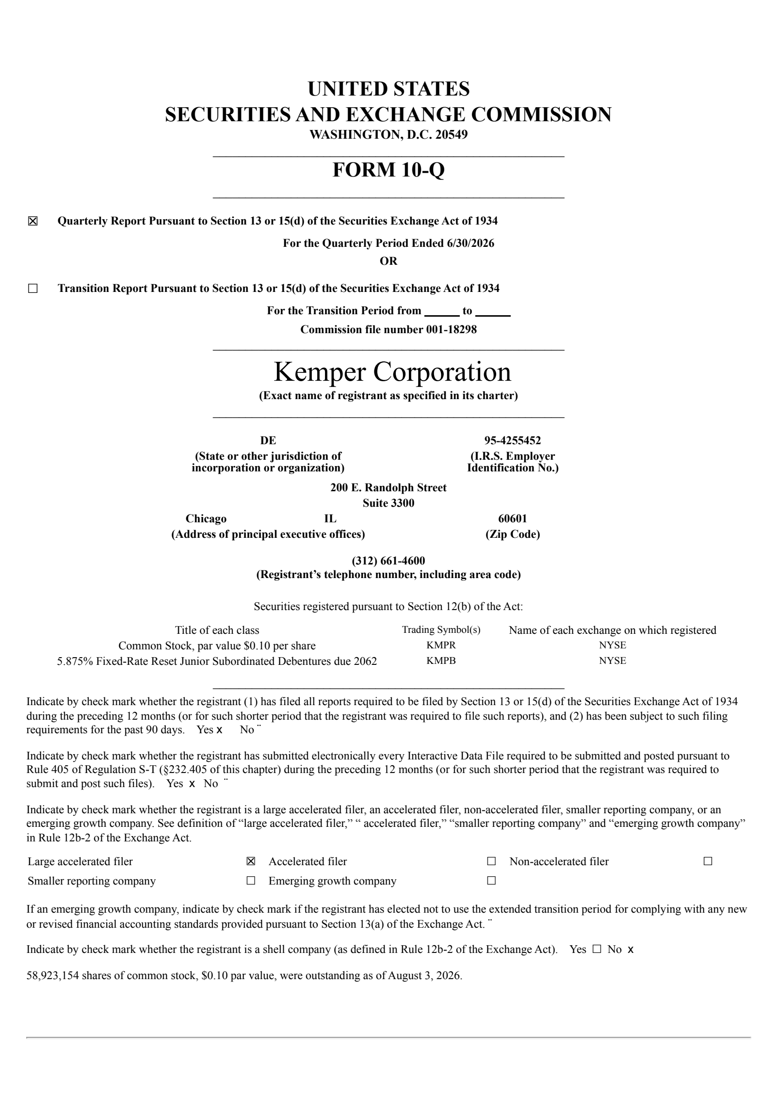 Kemper's Q2 2026 Quarterly report