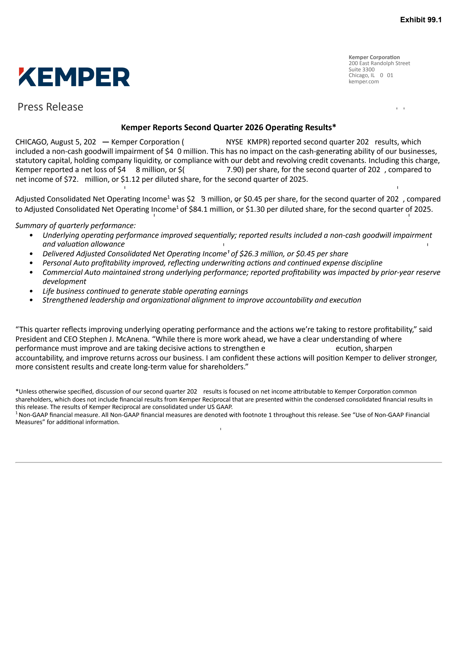 Kemper's Q2 2026 Press Release