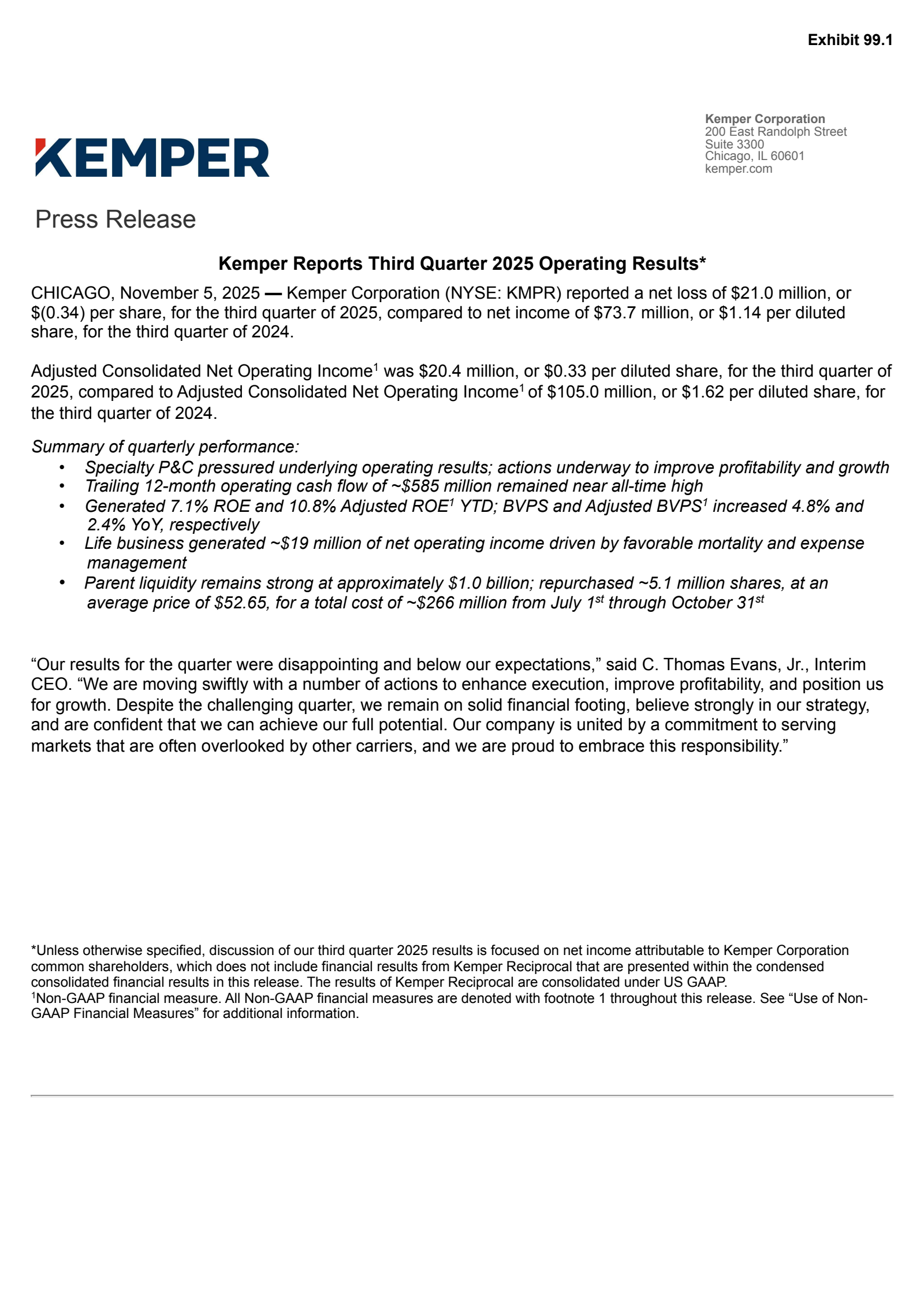 Kemper's Q3 2025 Earnings Release