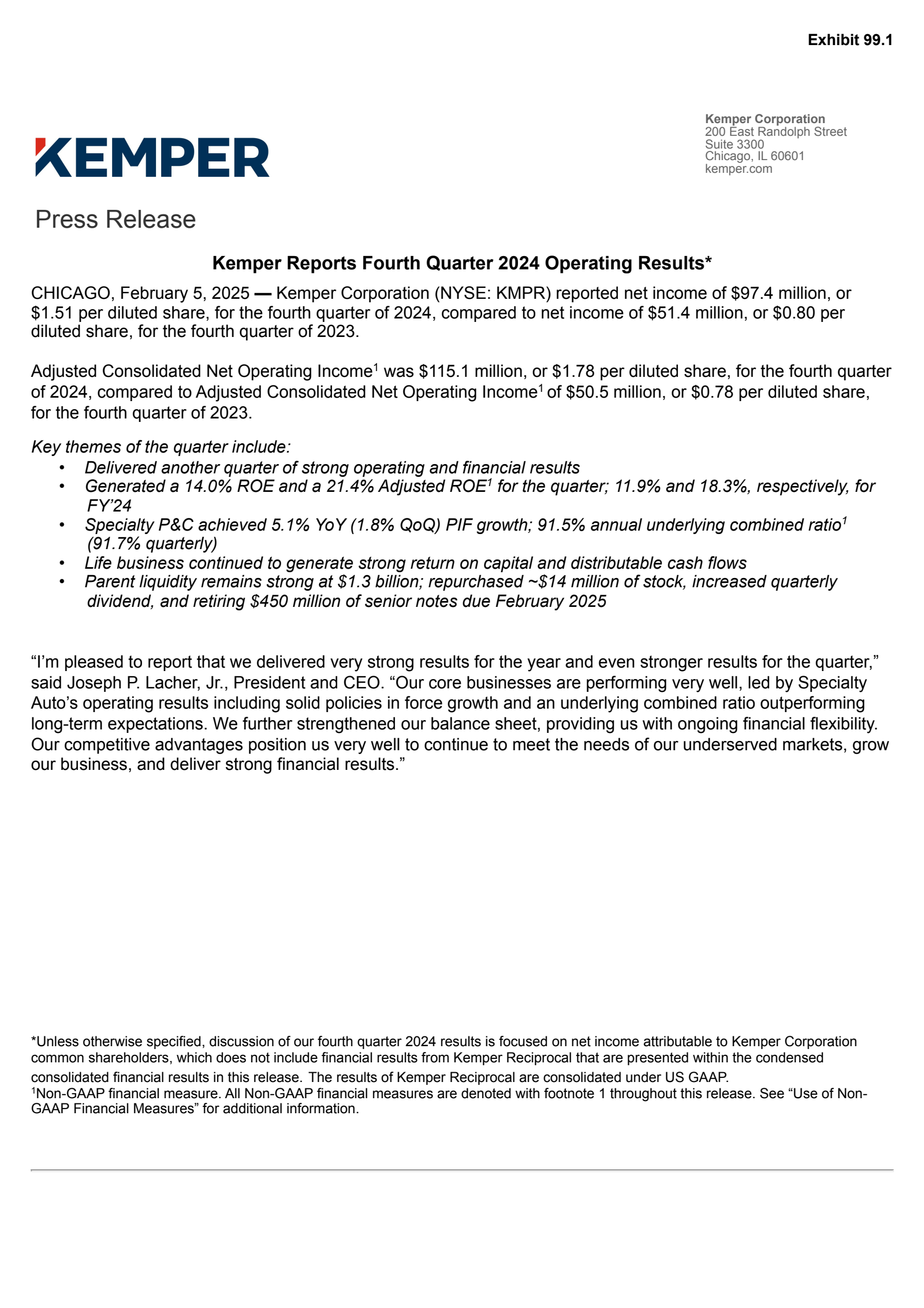 Kemper's Q4 2024 Press Release