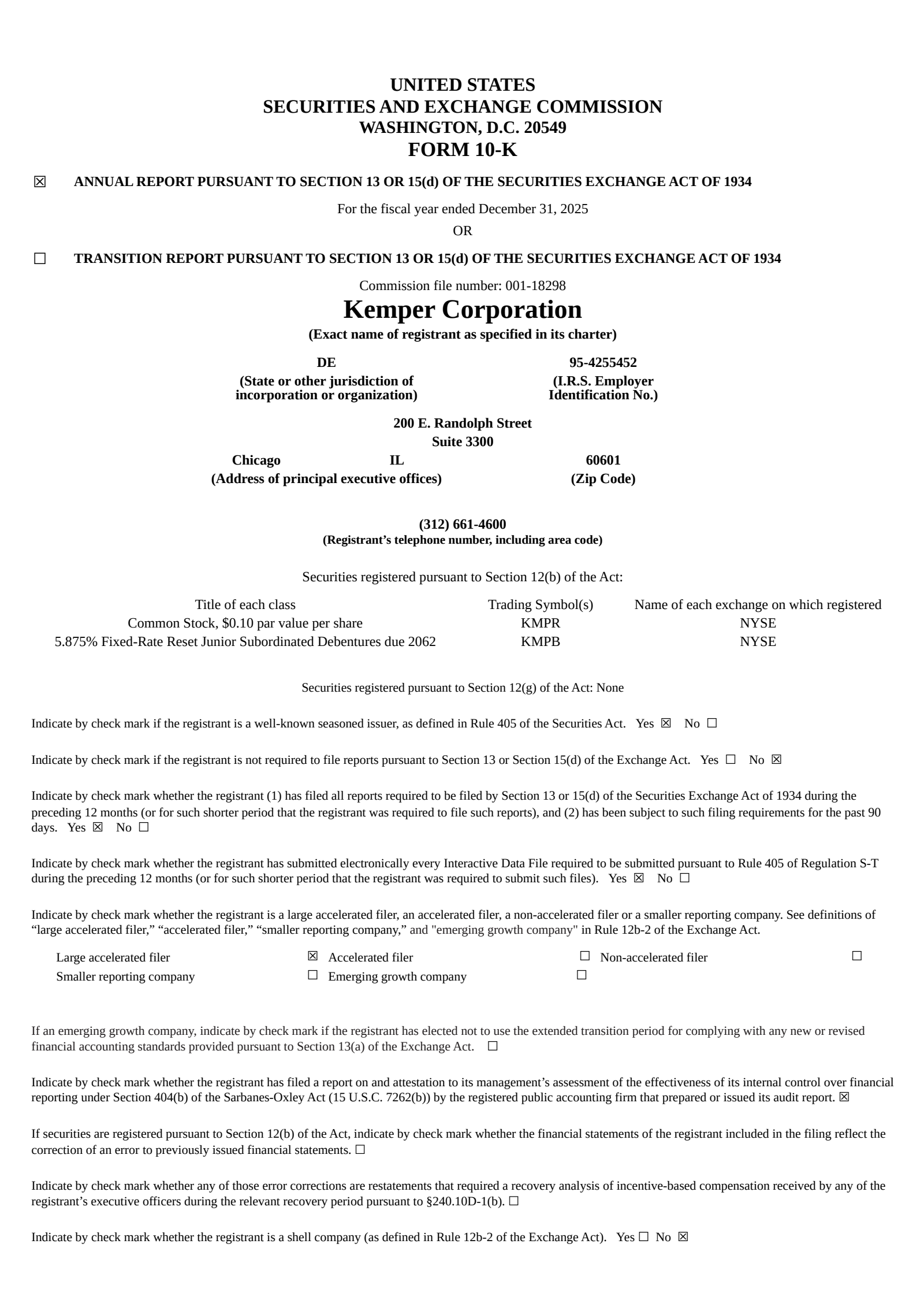 Kemper's Q4 2025 Annual report