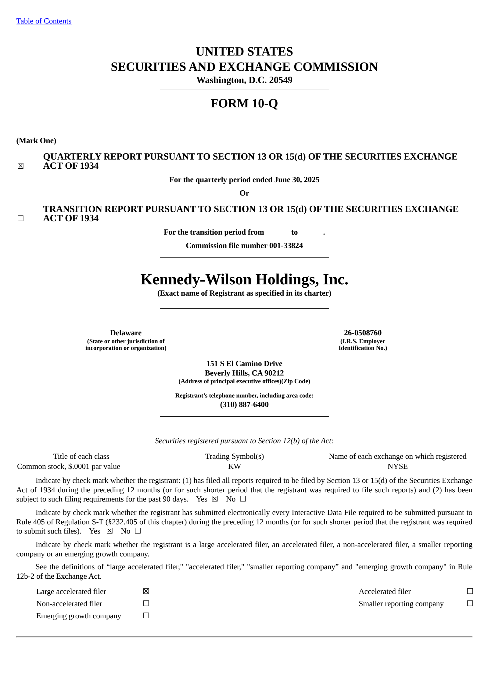 Kennedy-Wilson's Q2 2025 Quarterly report