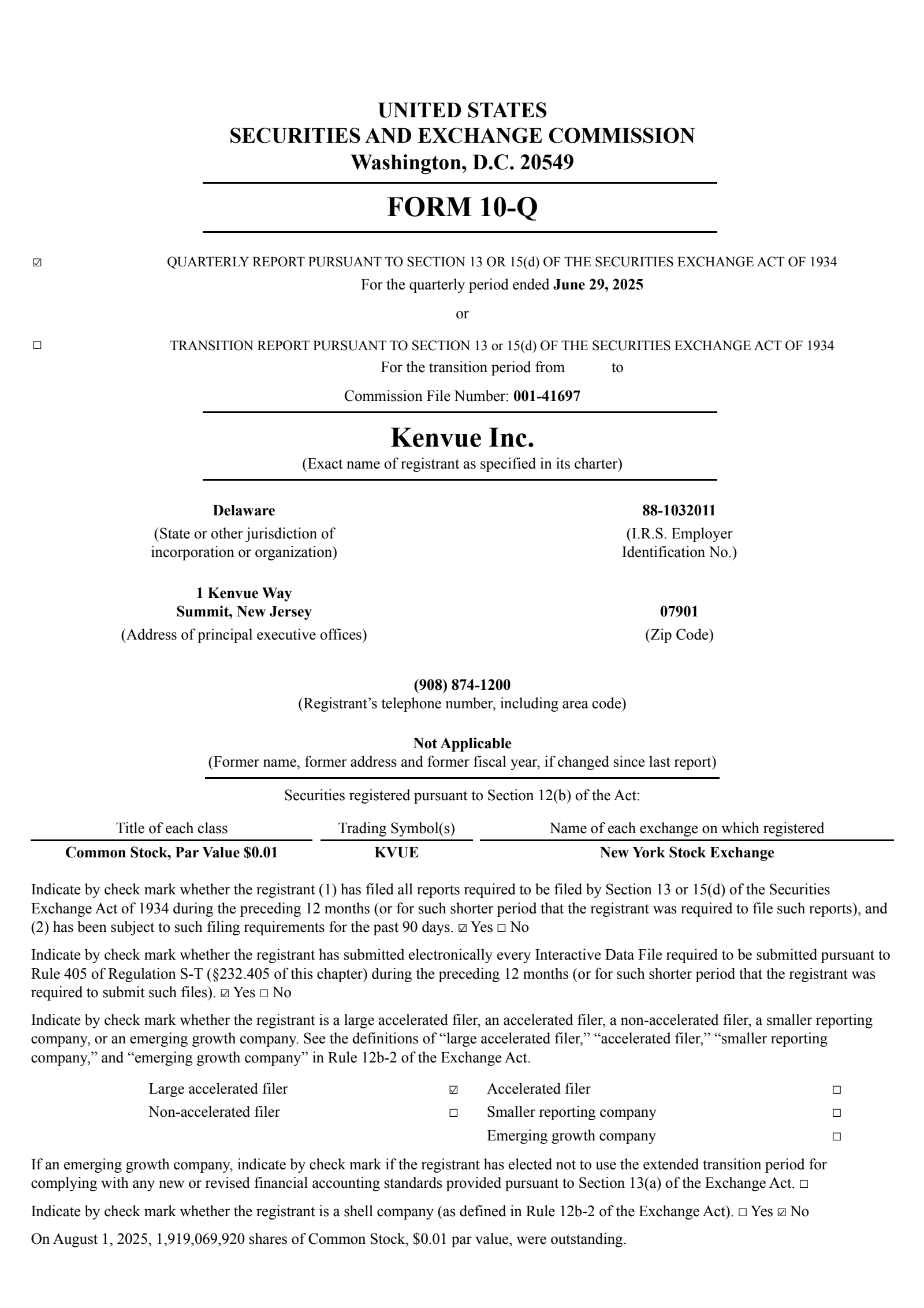 Kenvue's Q2 2025 Quarterly report