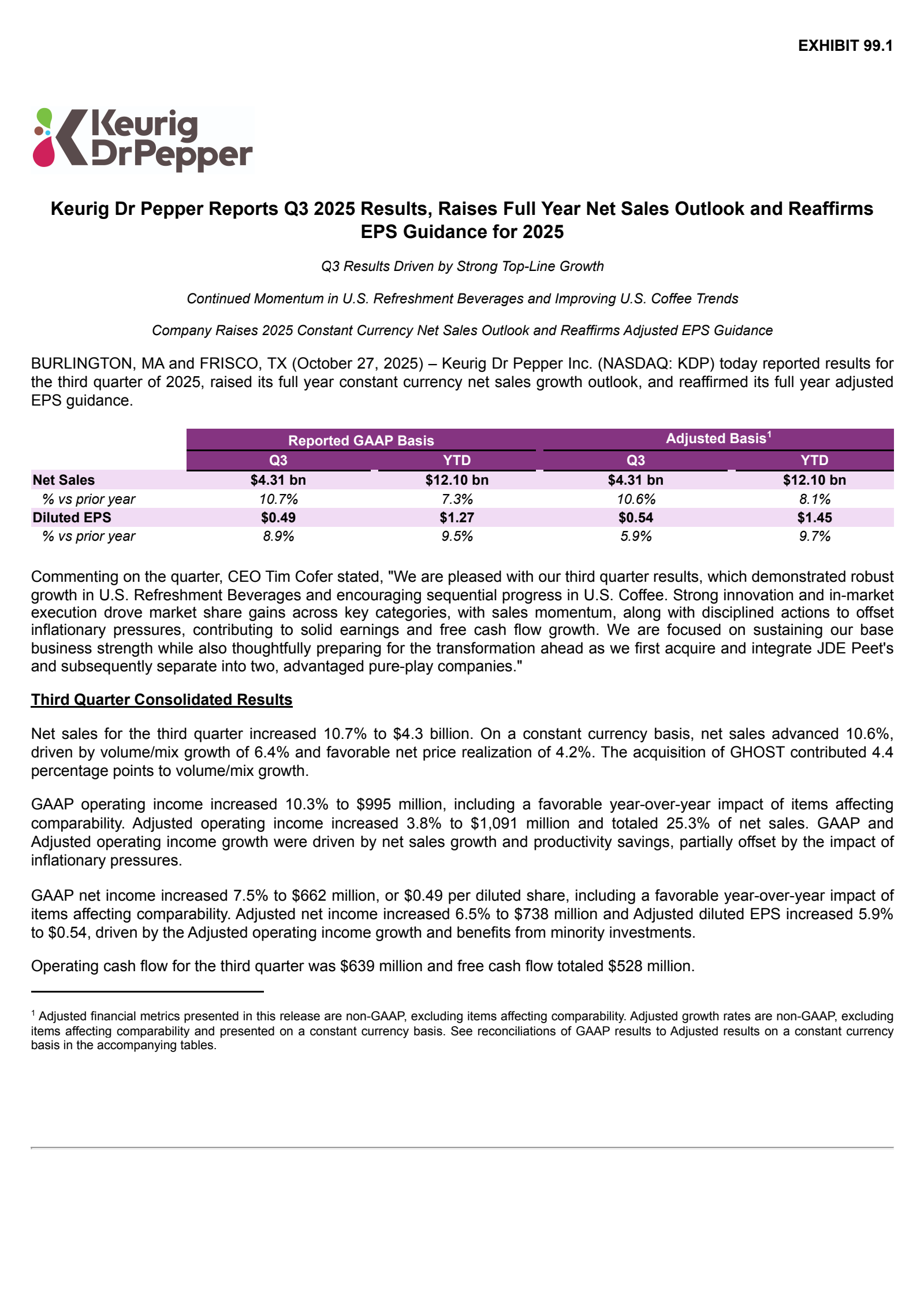 Keurig Dr Pepper's Q3 2025 Earnings Release