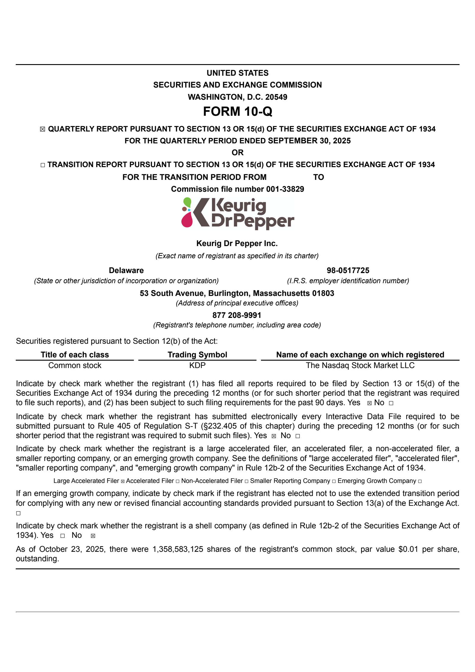 Keurig Dr Pepper's Q3 2025 Quarterly Report