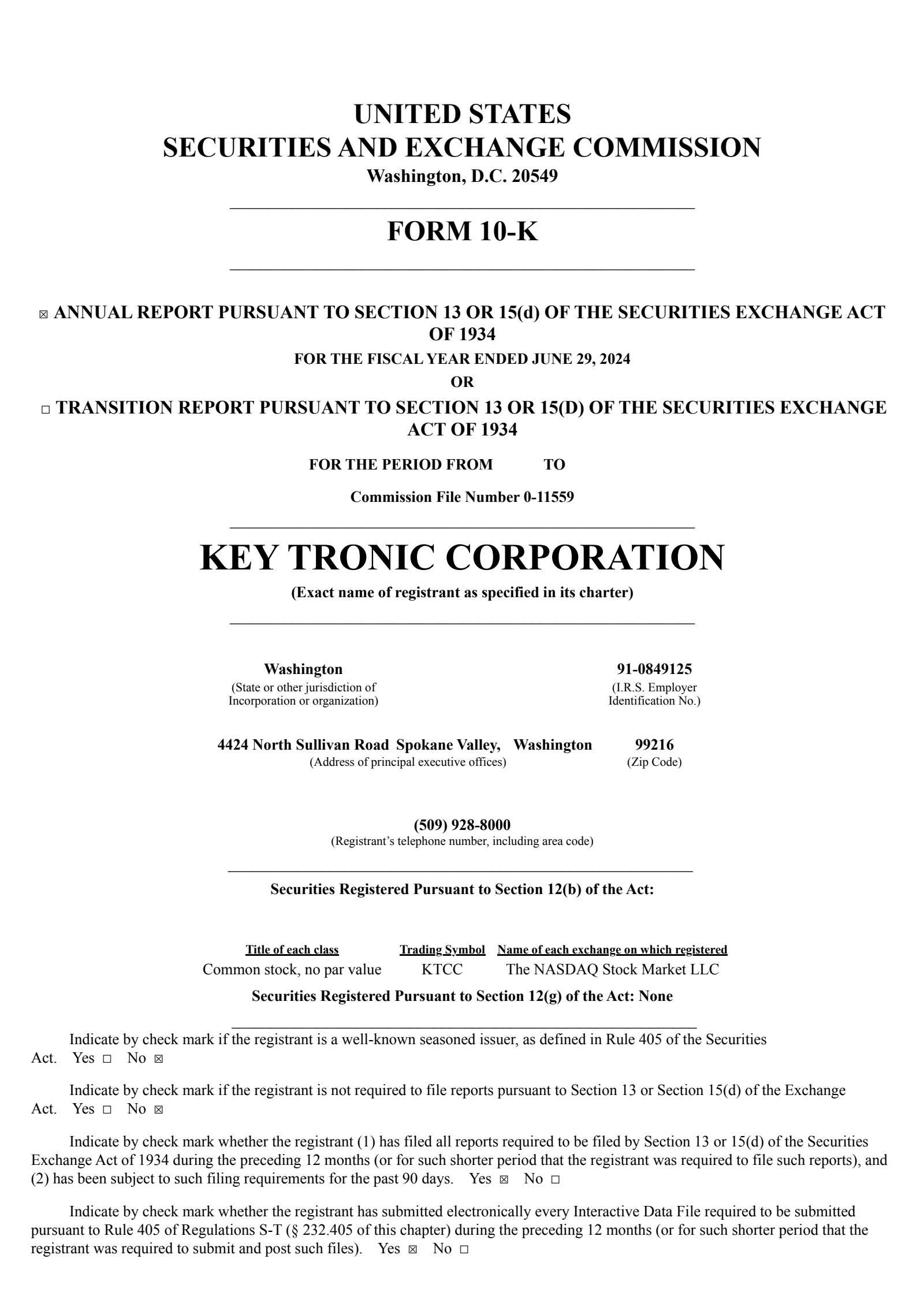 Key Tronic's Q4 2024 Annual report