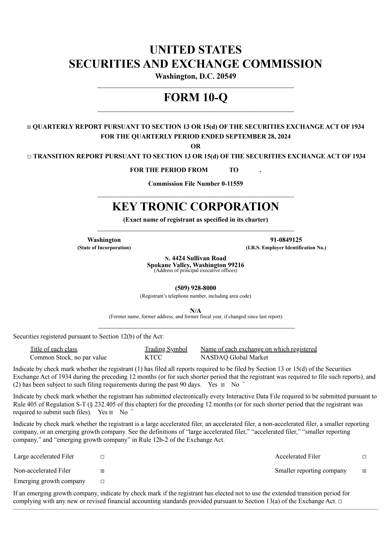 Key Tronic's Q1 2025 Quarterly report