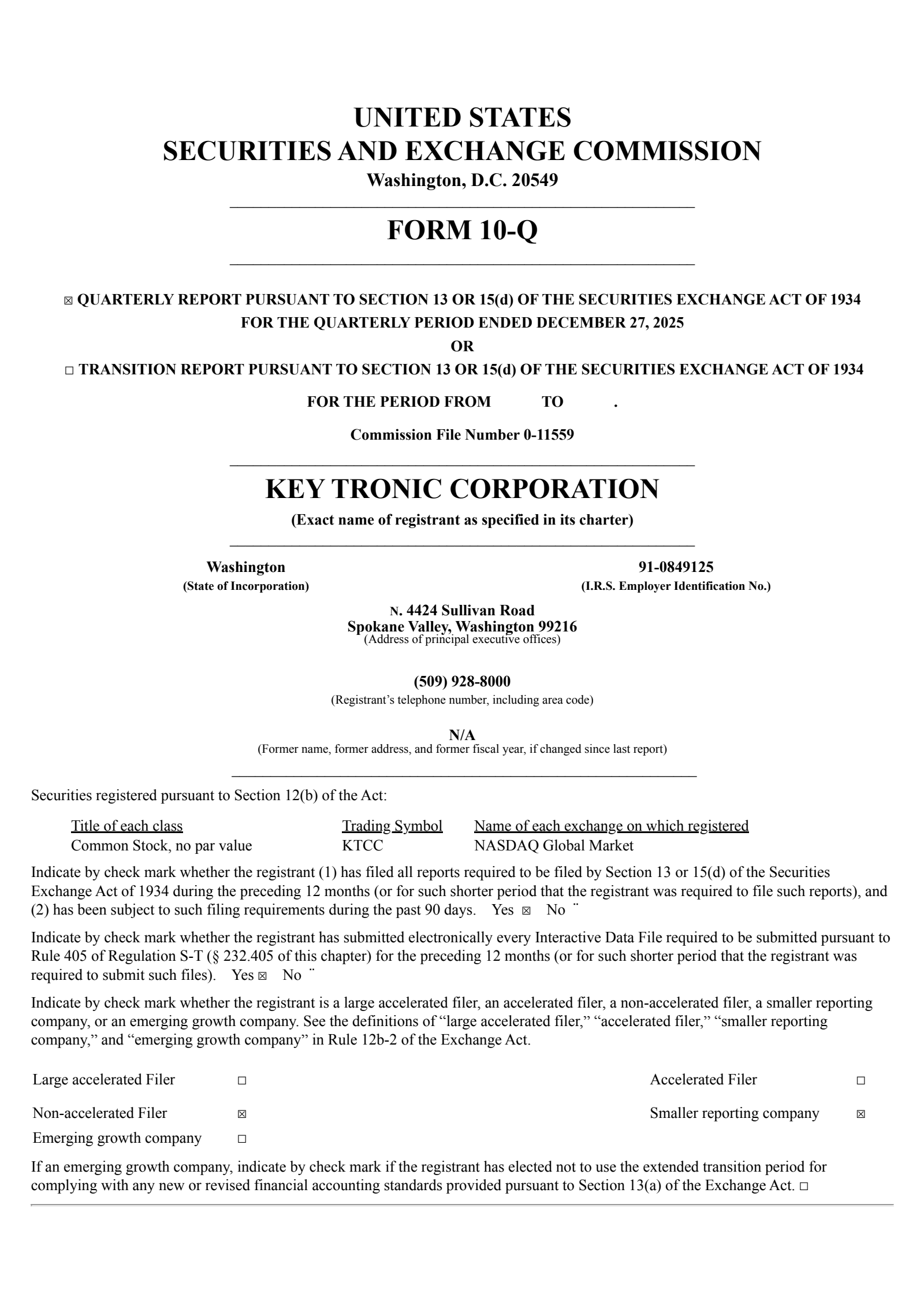 Key Tronic's Q2 2026 Quarterly report