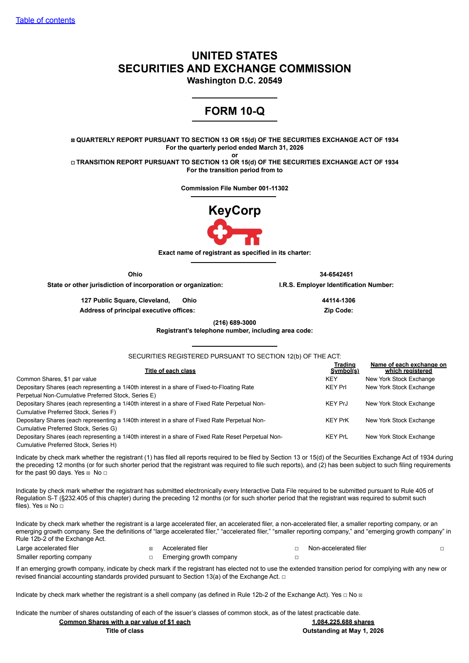 KeyCorp's Q1 2026 Quarterly report