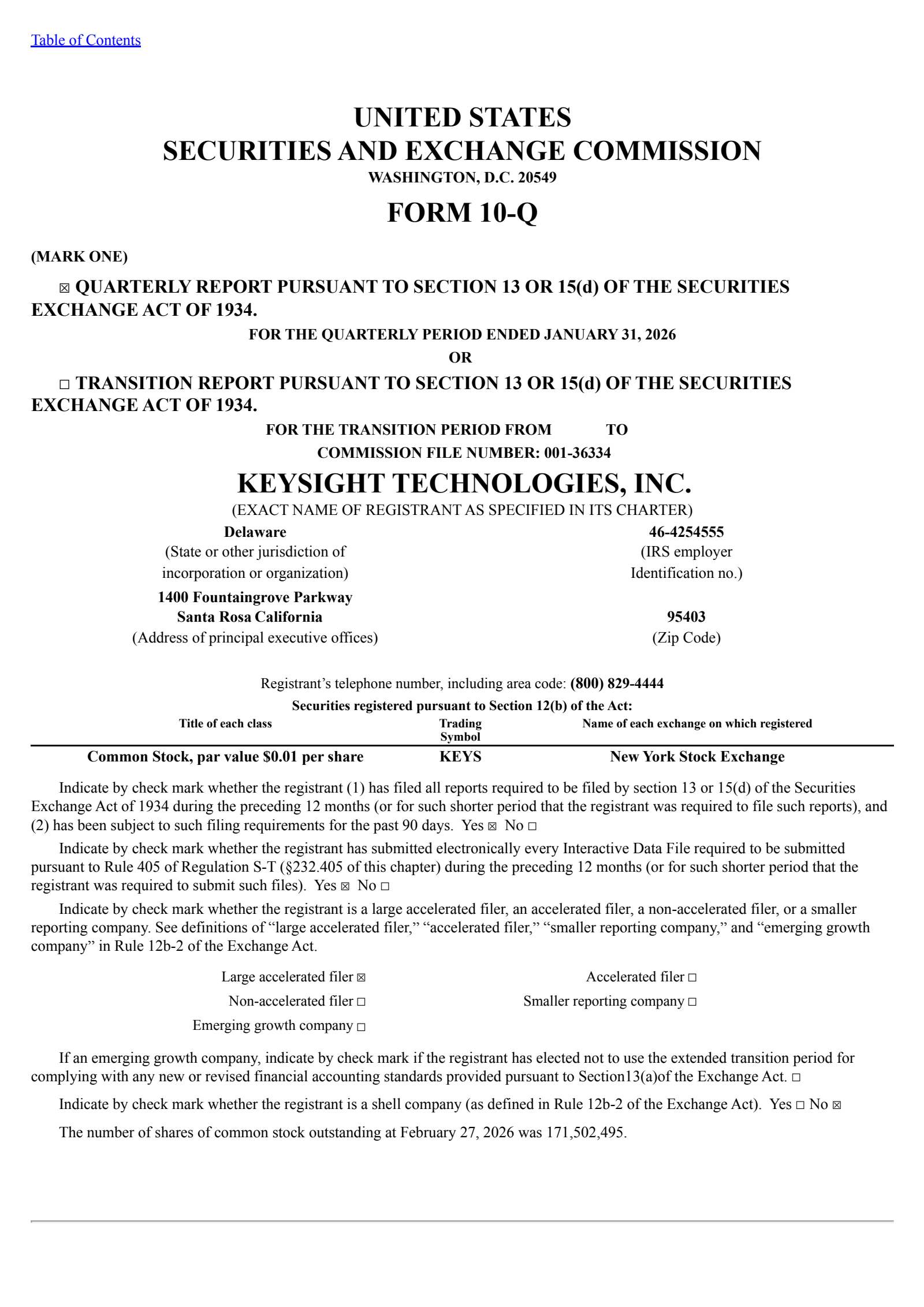 Keysight Technologies' Q1 2026 Quarterly report