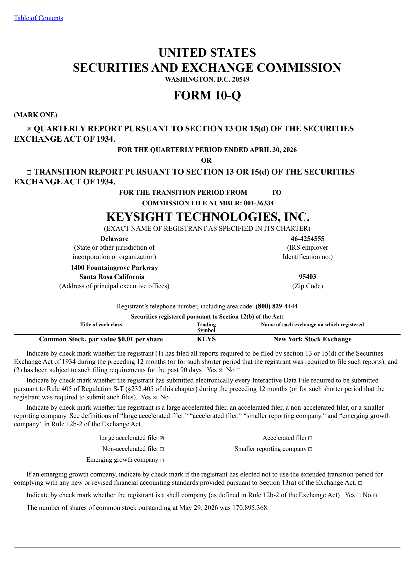 Keysight Technologies' Q2 2026 Quarterly report