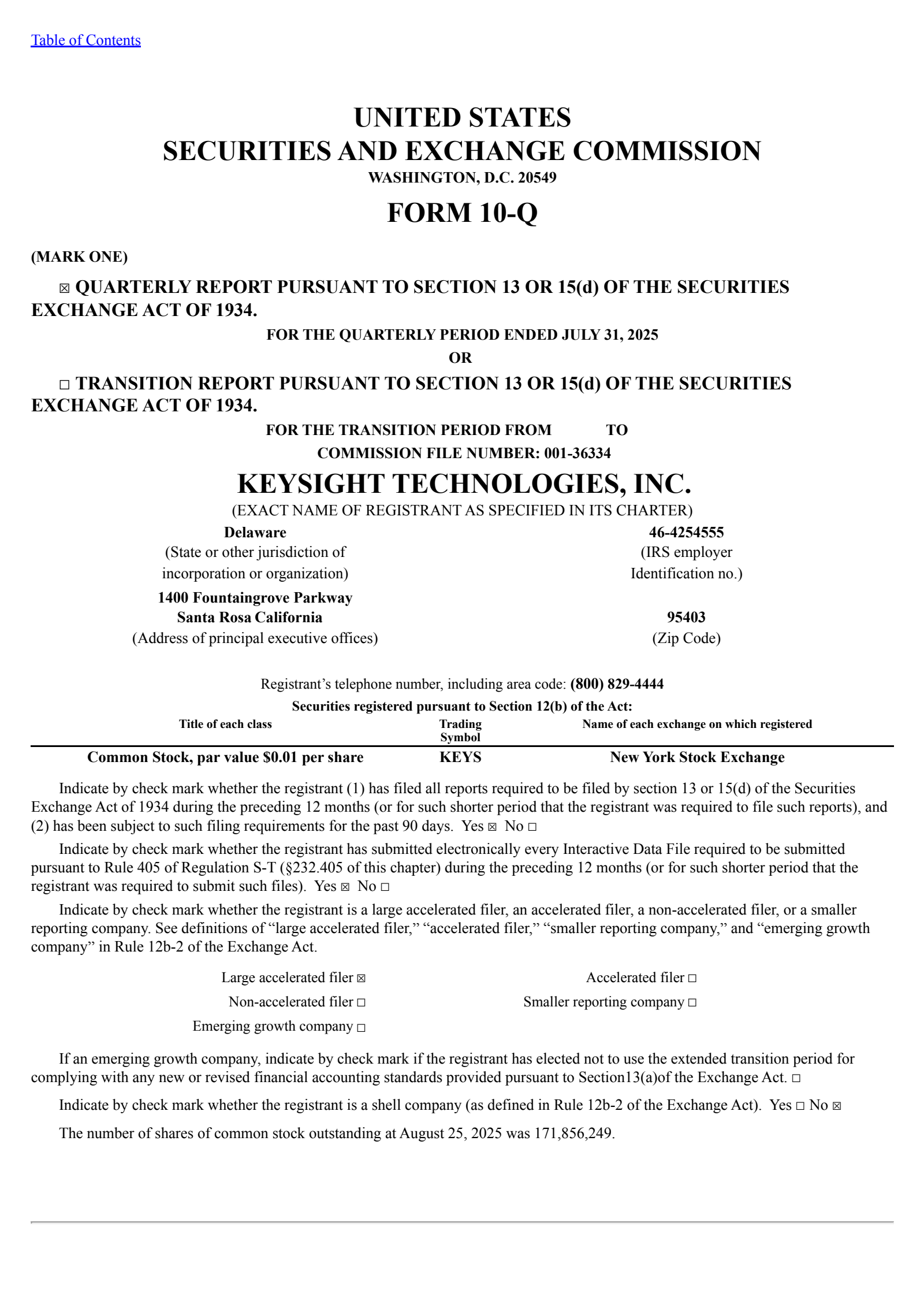 Keysight Technologies' Q3 2025 Quarterly report