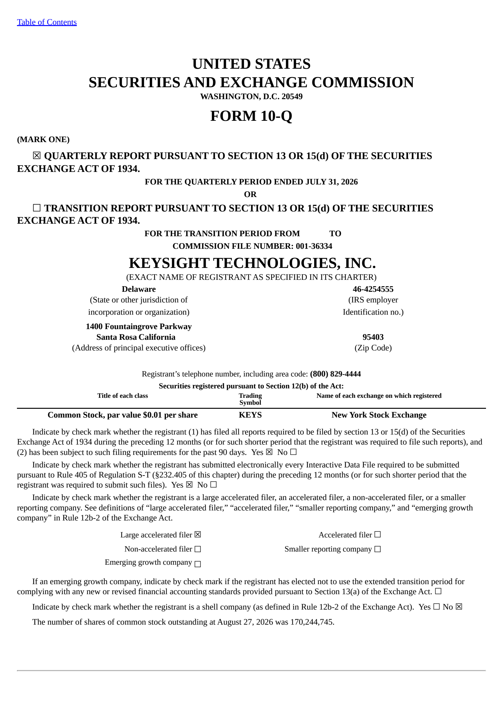 Keysight Technologies' Q3 2026 Quarterly report
