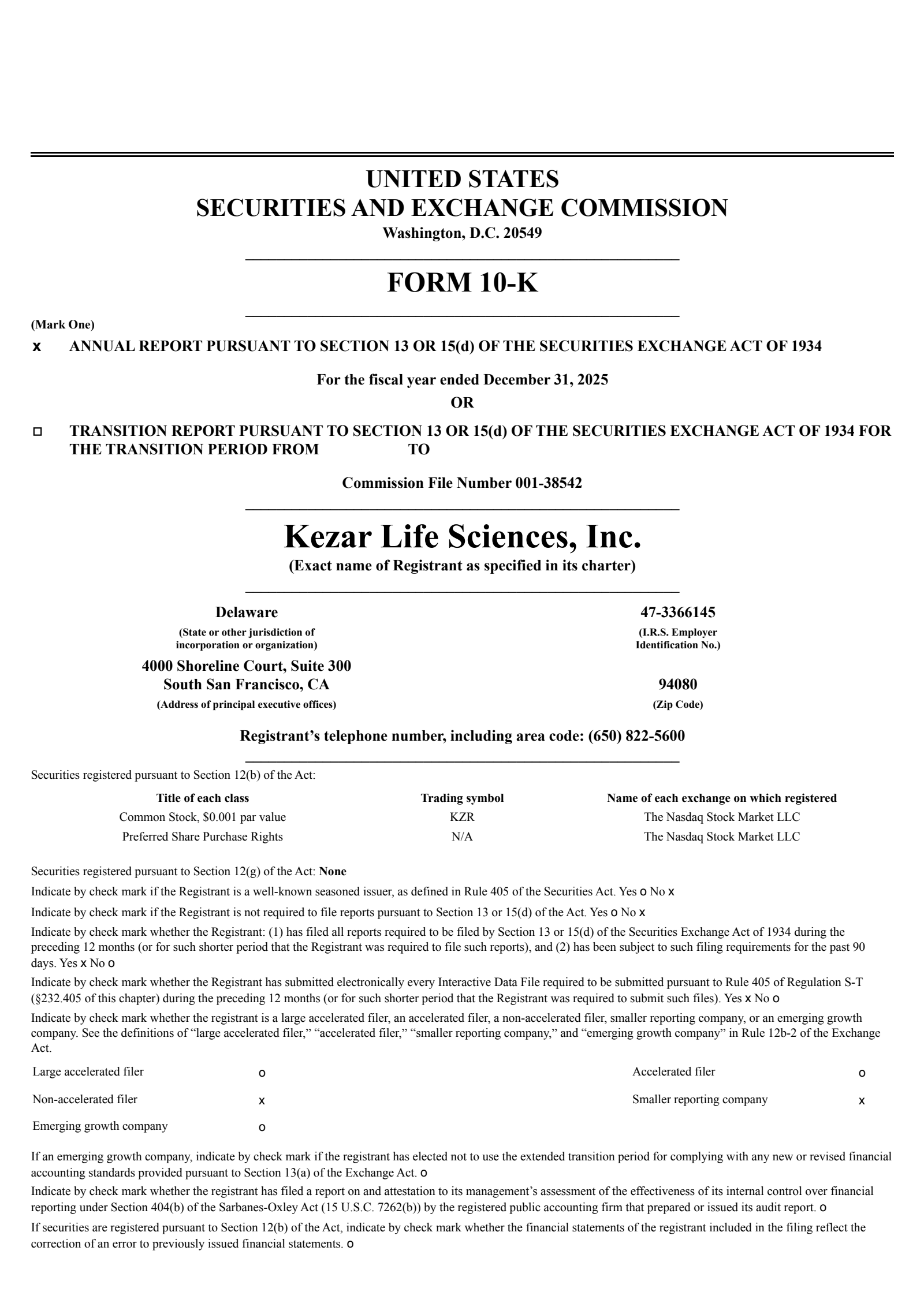 Kezar Life Sciences' Q4 2025 Annual report