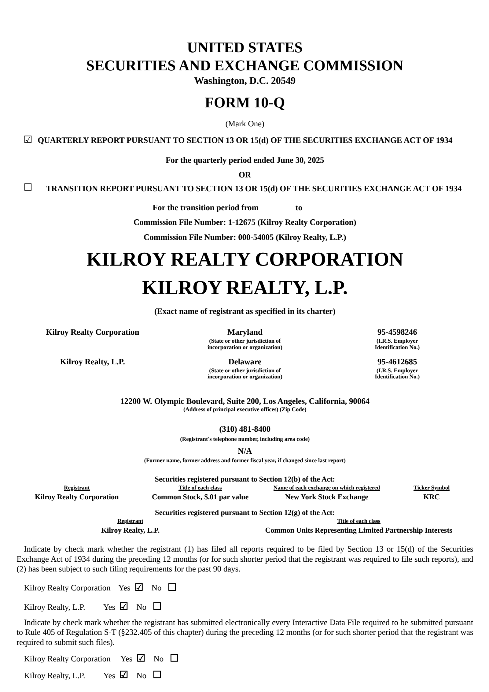 Kilroy Realty's Q2 2025 Quarterly report