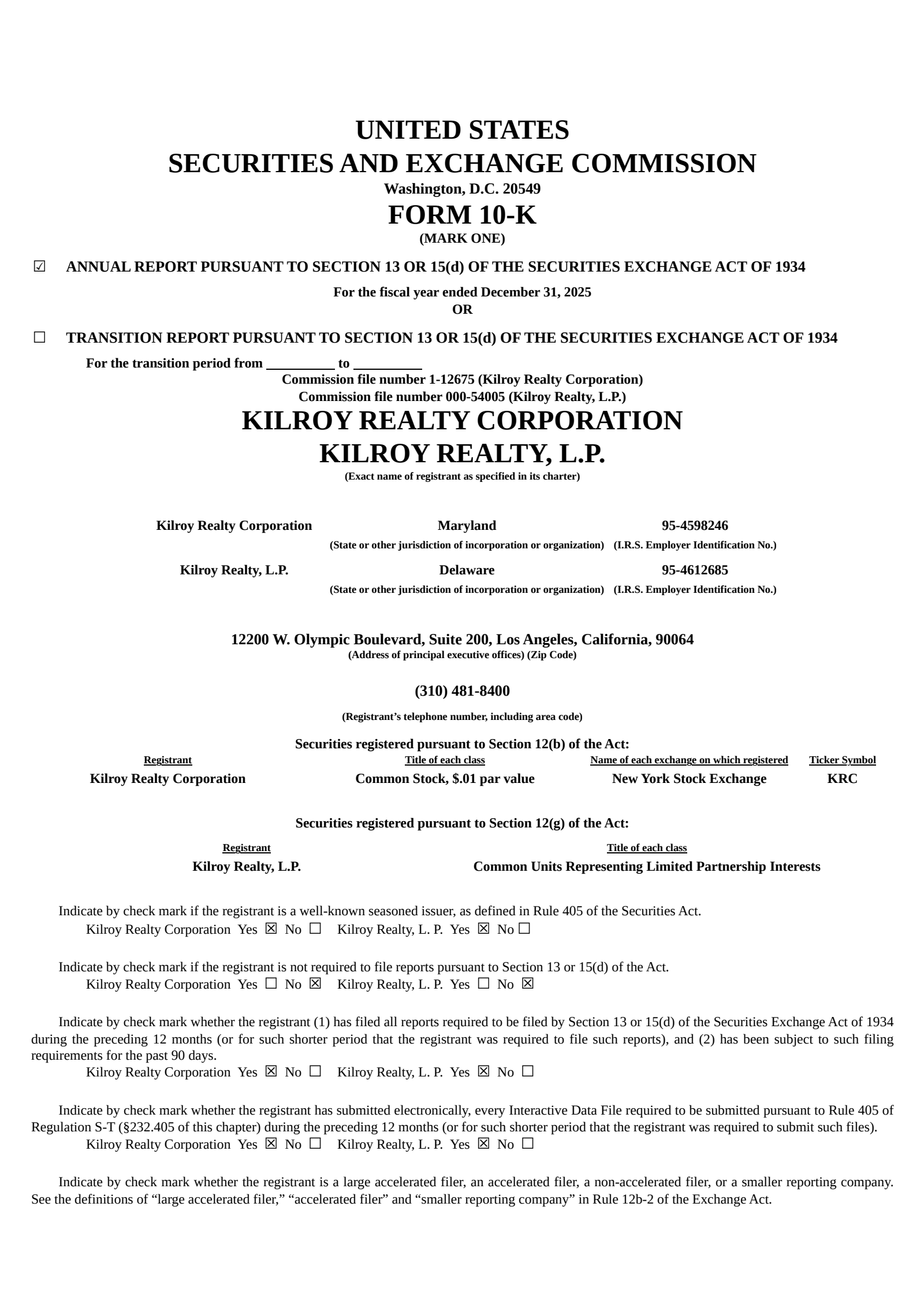Kilroy Realty's Q4 2025 Annual report