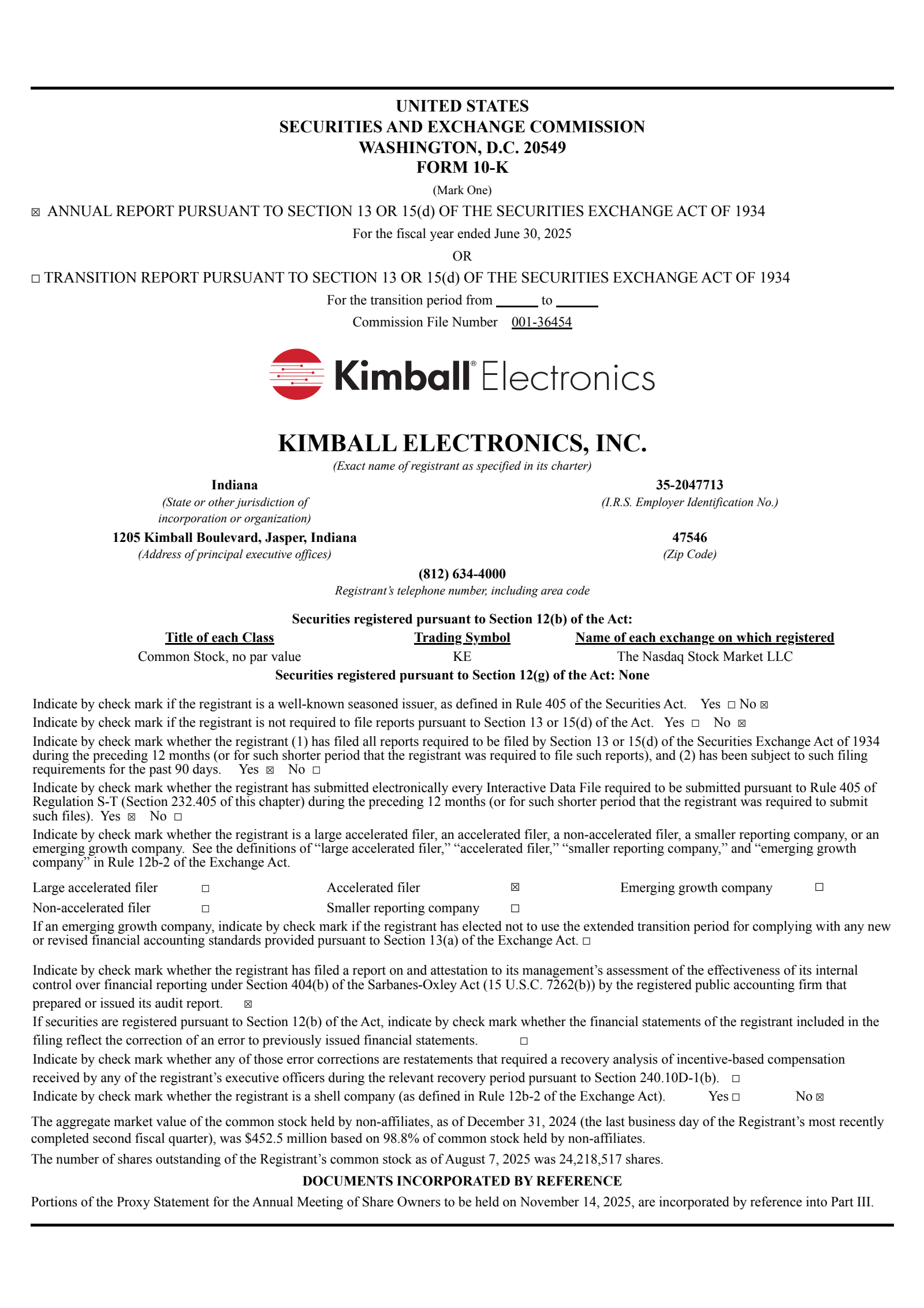 Kimball Electronics' Q4 2025 Annual report