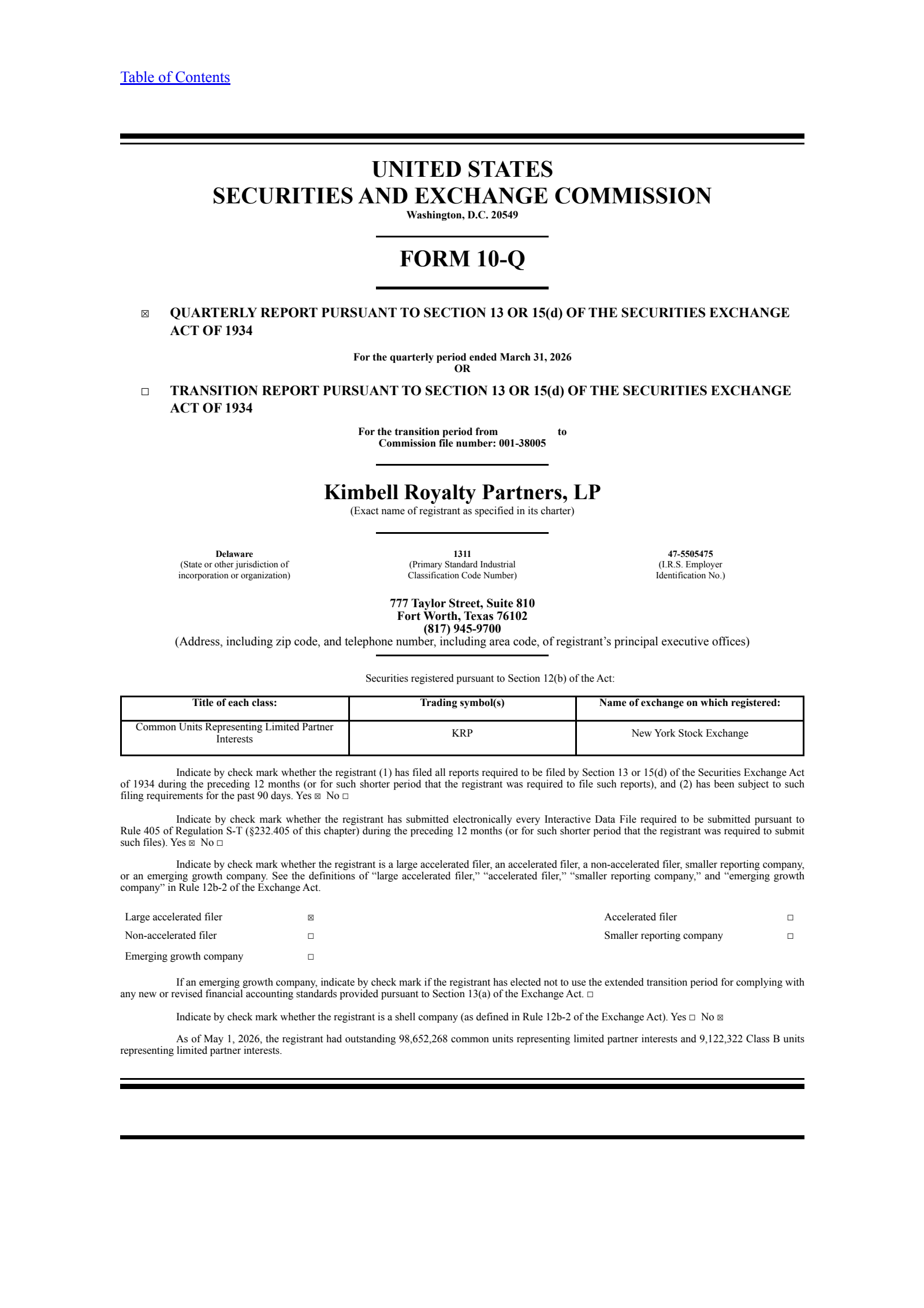 Kimbell Royalty's Q1 2026 Quarterly report