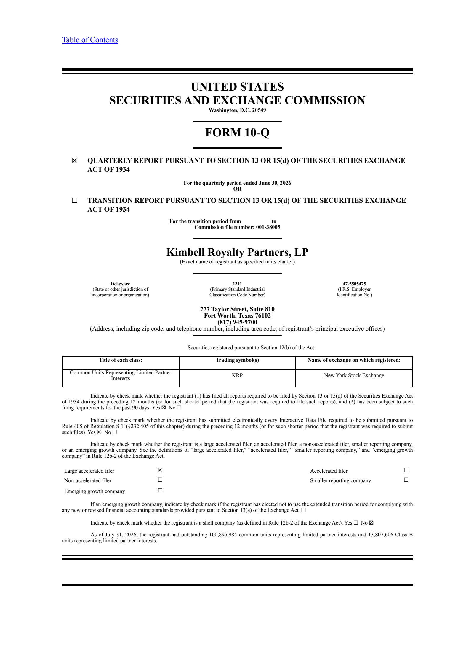 Kimbell Royalty's Q2 2026 Quarterly report