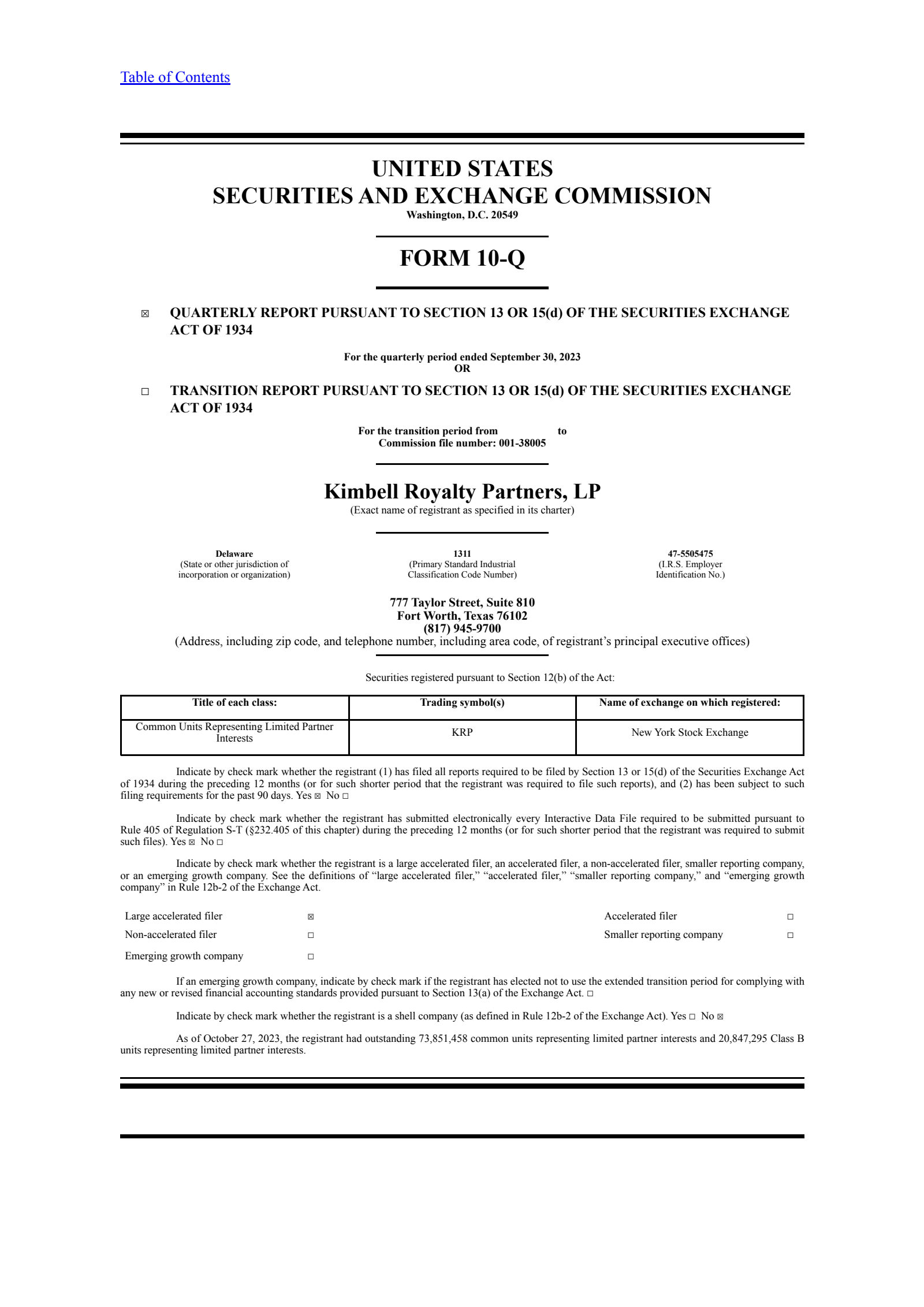 Kimbell Royalty Partners' Q3 2023 Quarterly report