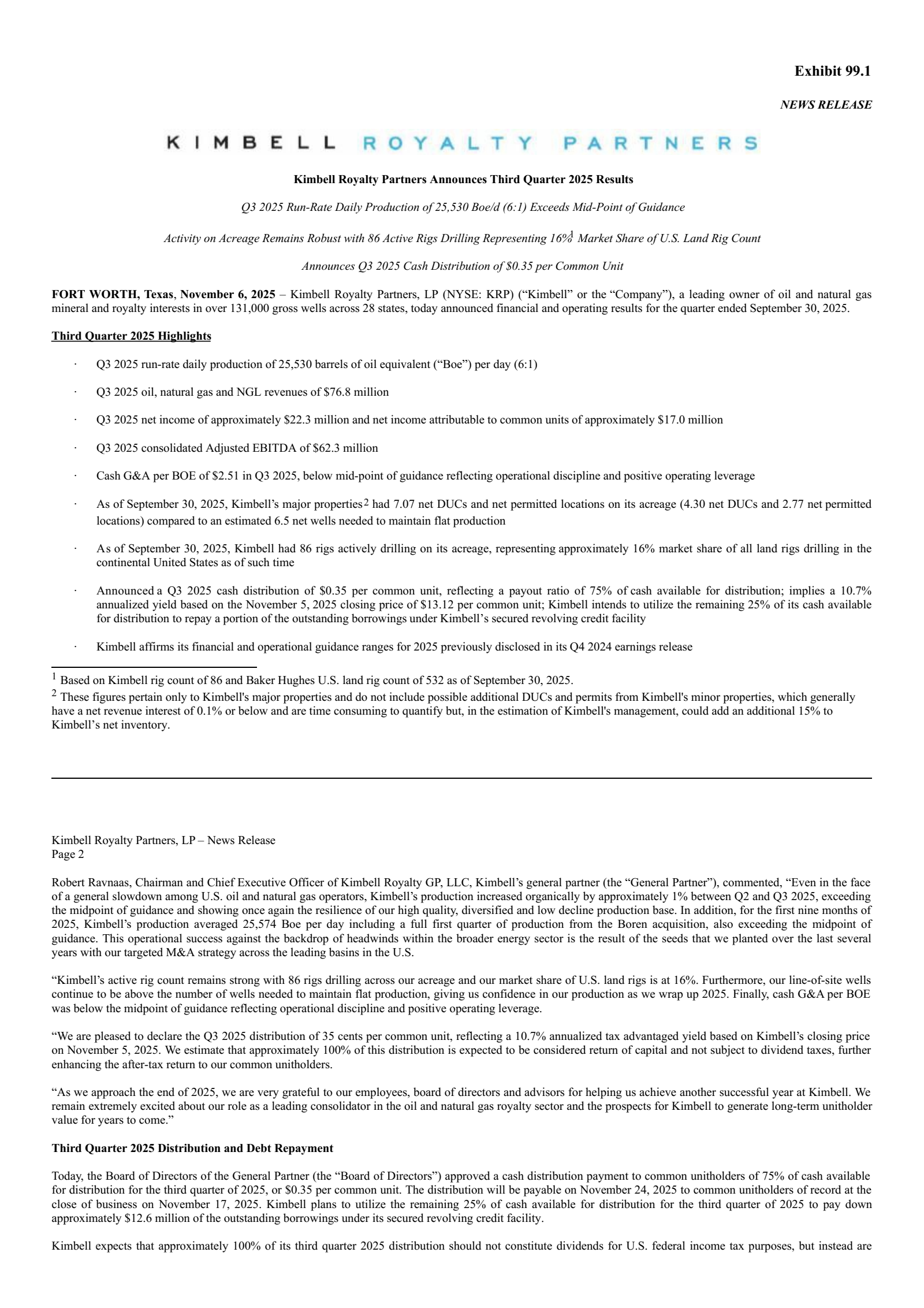 Kimbell Royalty's Q3 2025 Earnings Release
