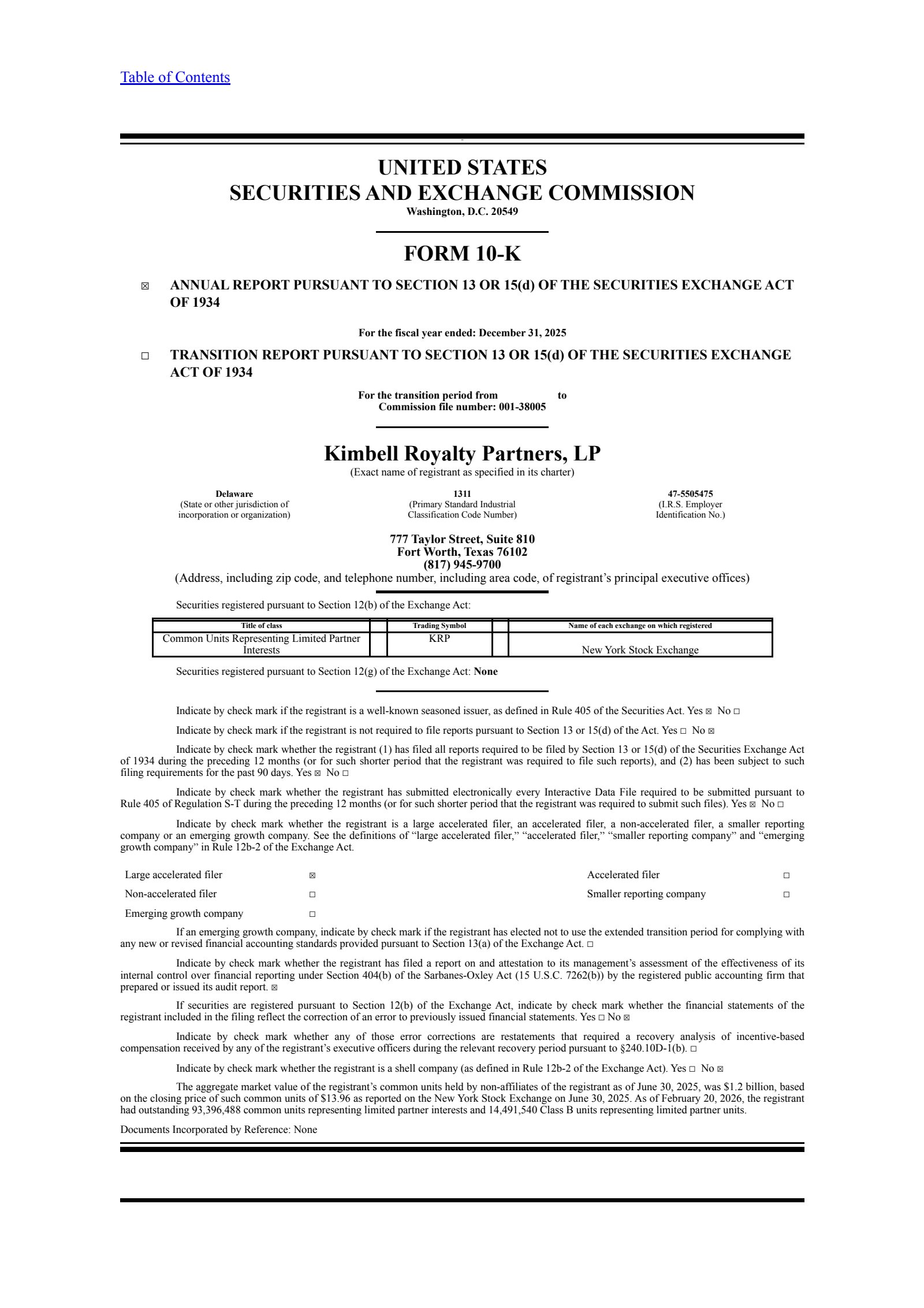 Kimbell Royalty's Q4 2025 Annual report