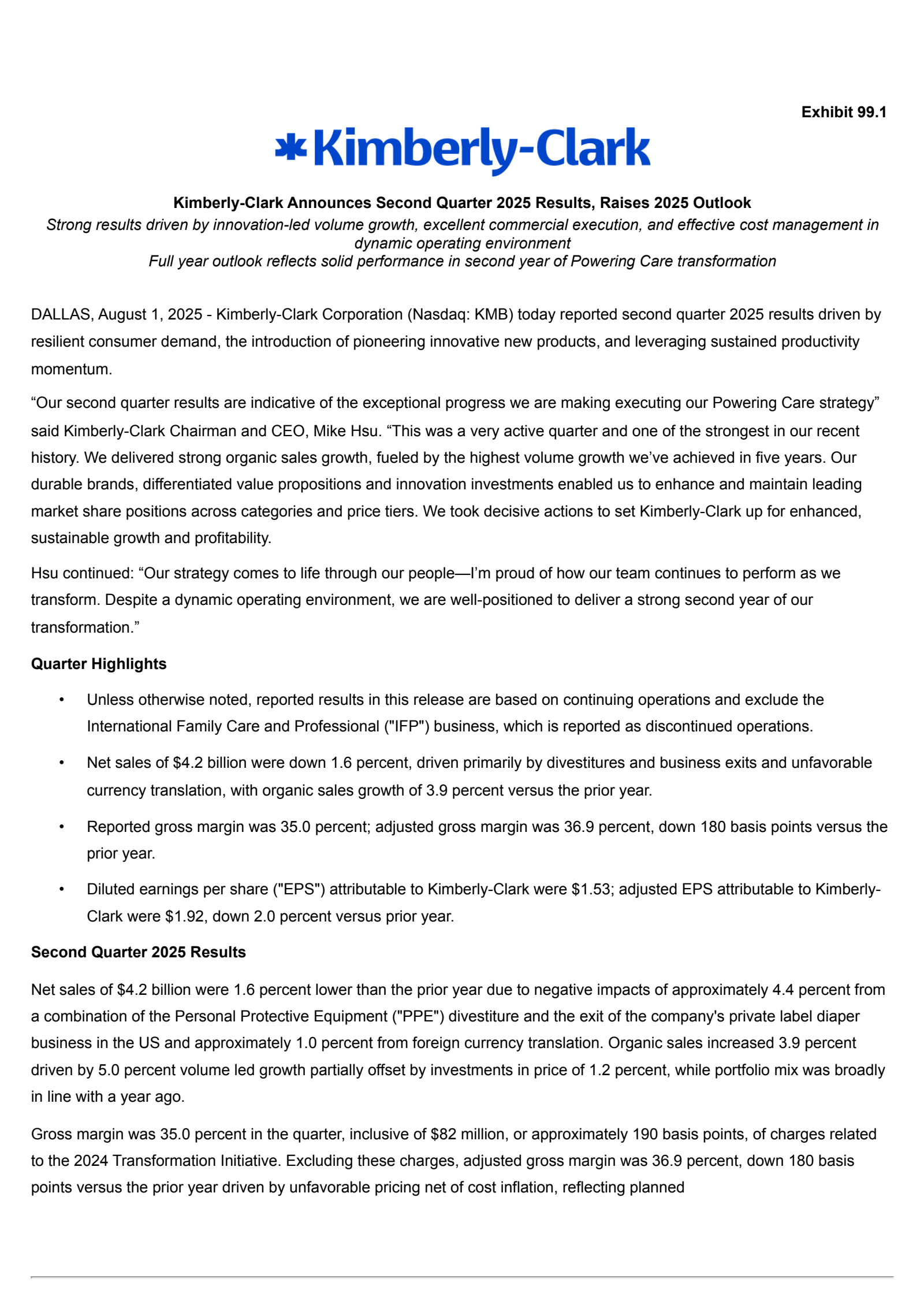 Kimberly-Clark's Q2 2025 Press Release