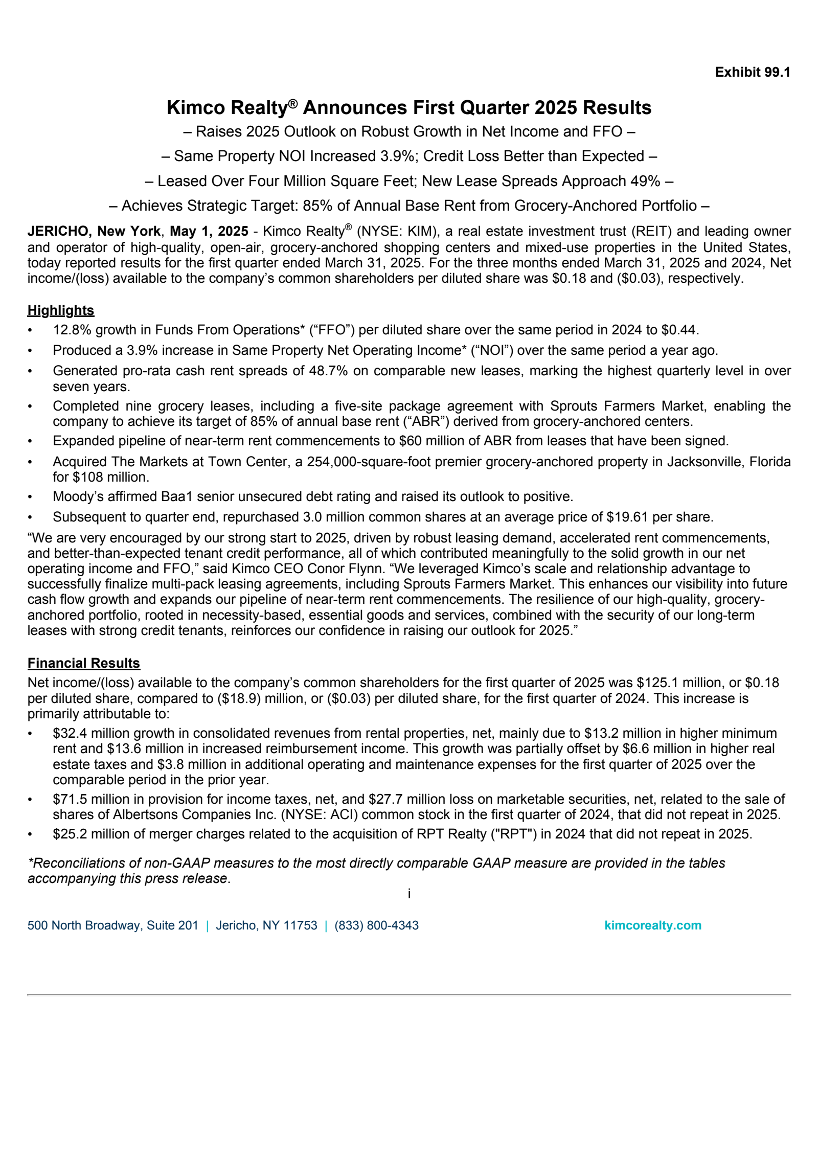 Kimco Realty's Q1 2025 Press Release