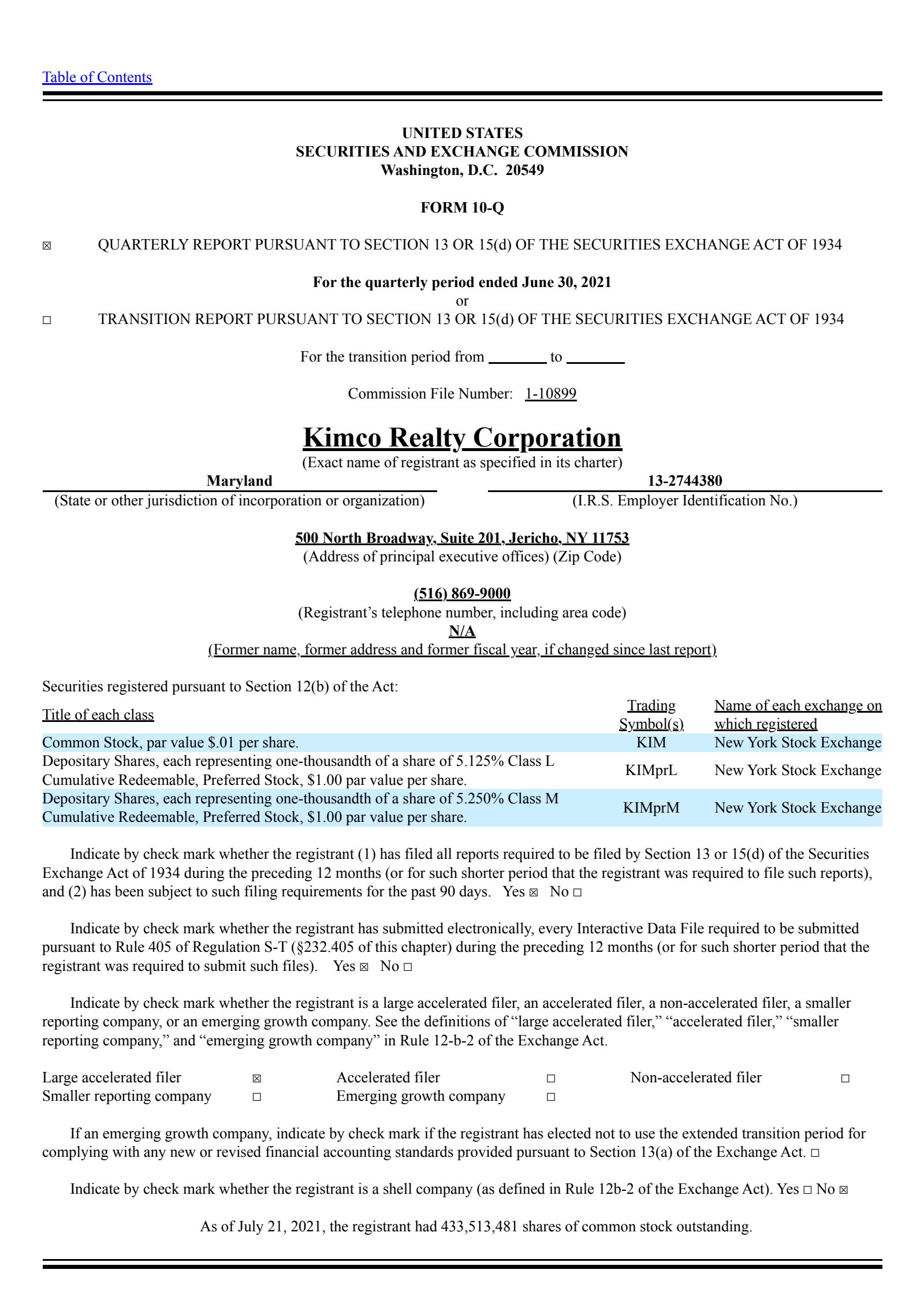 Kimco Realty's Q2 2021 Quarterly report