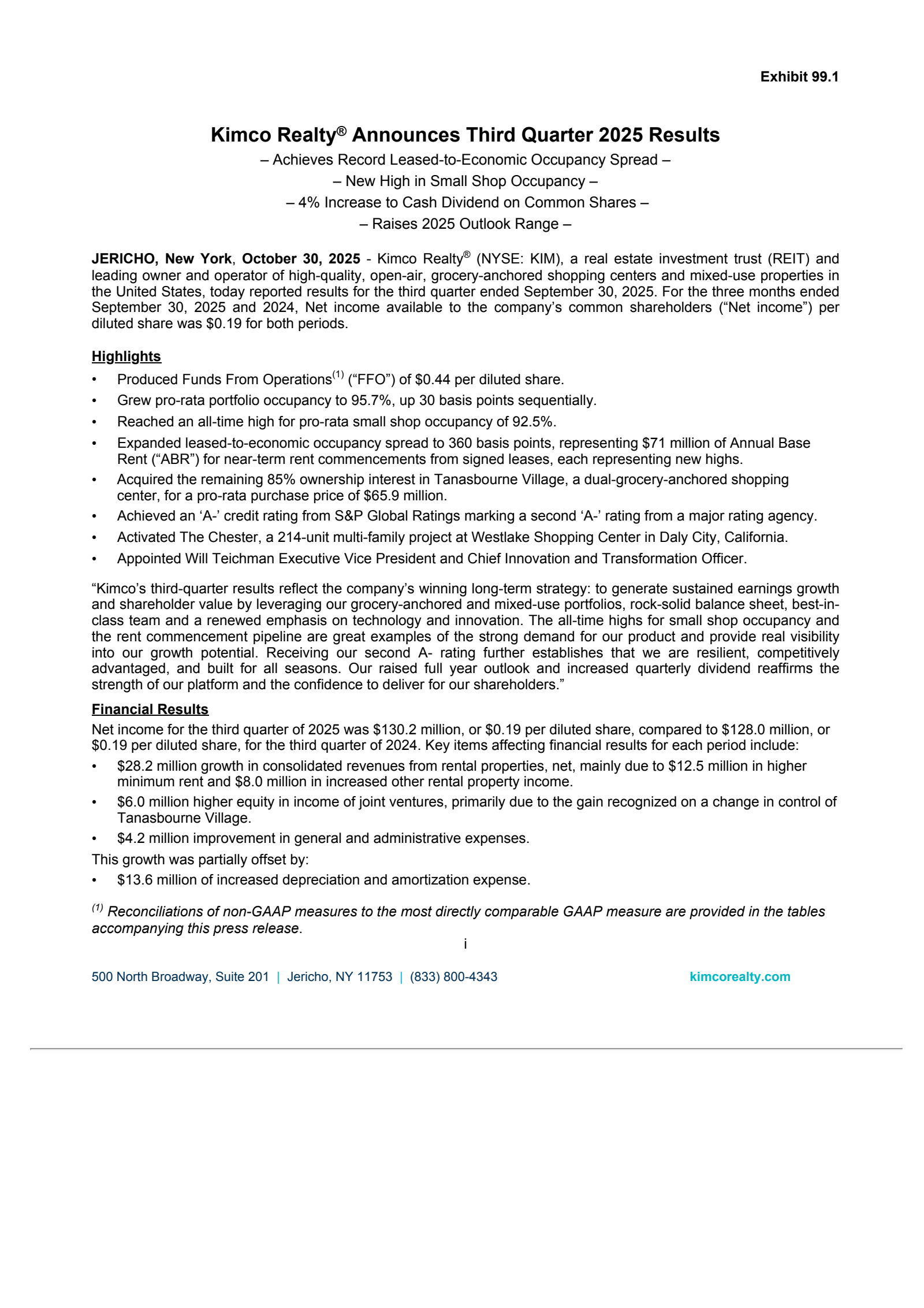 Kimco Realty's Q3 2025 Earnings Release