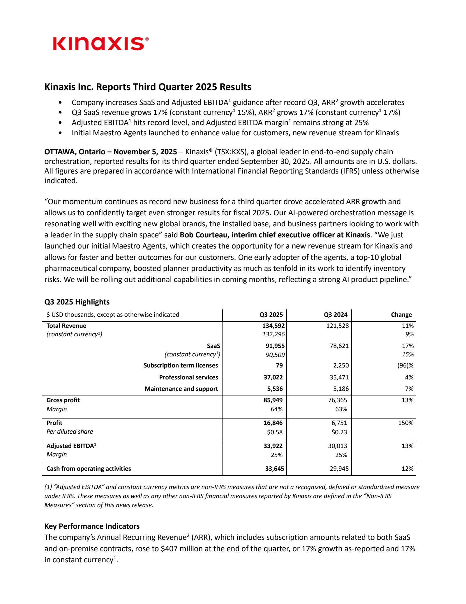 Kinaxis' Q3 2025 Earnings Release
