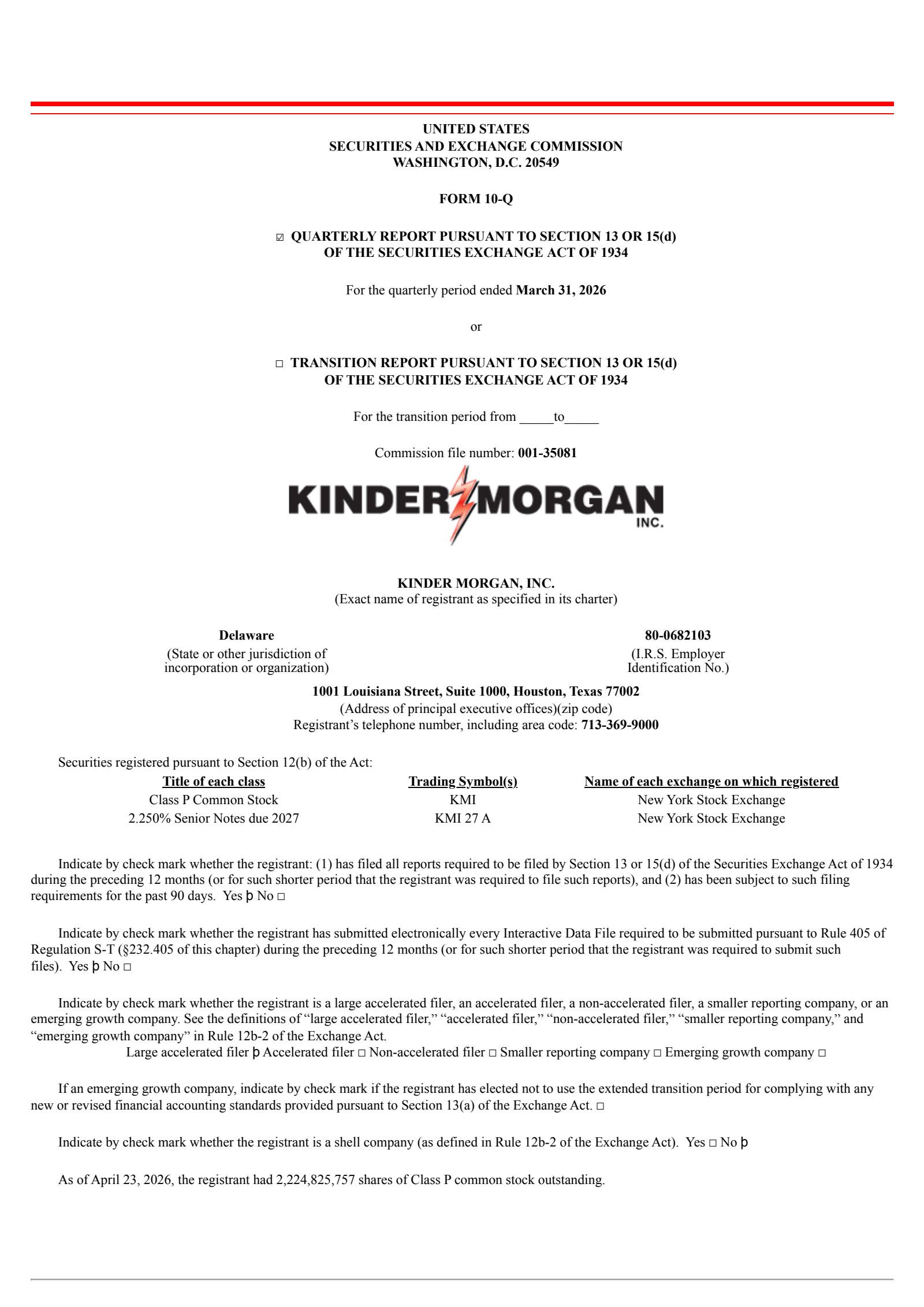 Kinder Morgan's Q1 2026 Quarterly report