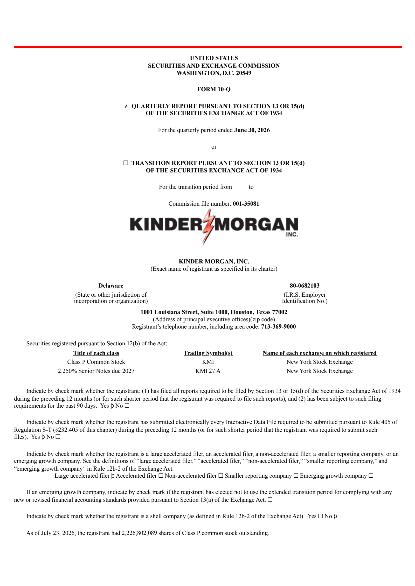 Kinder Morgan's Q2 2026 Quarterly report