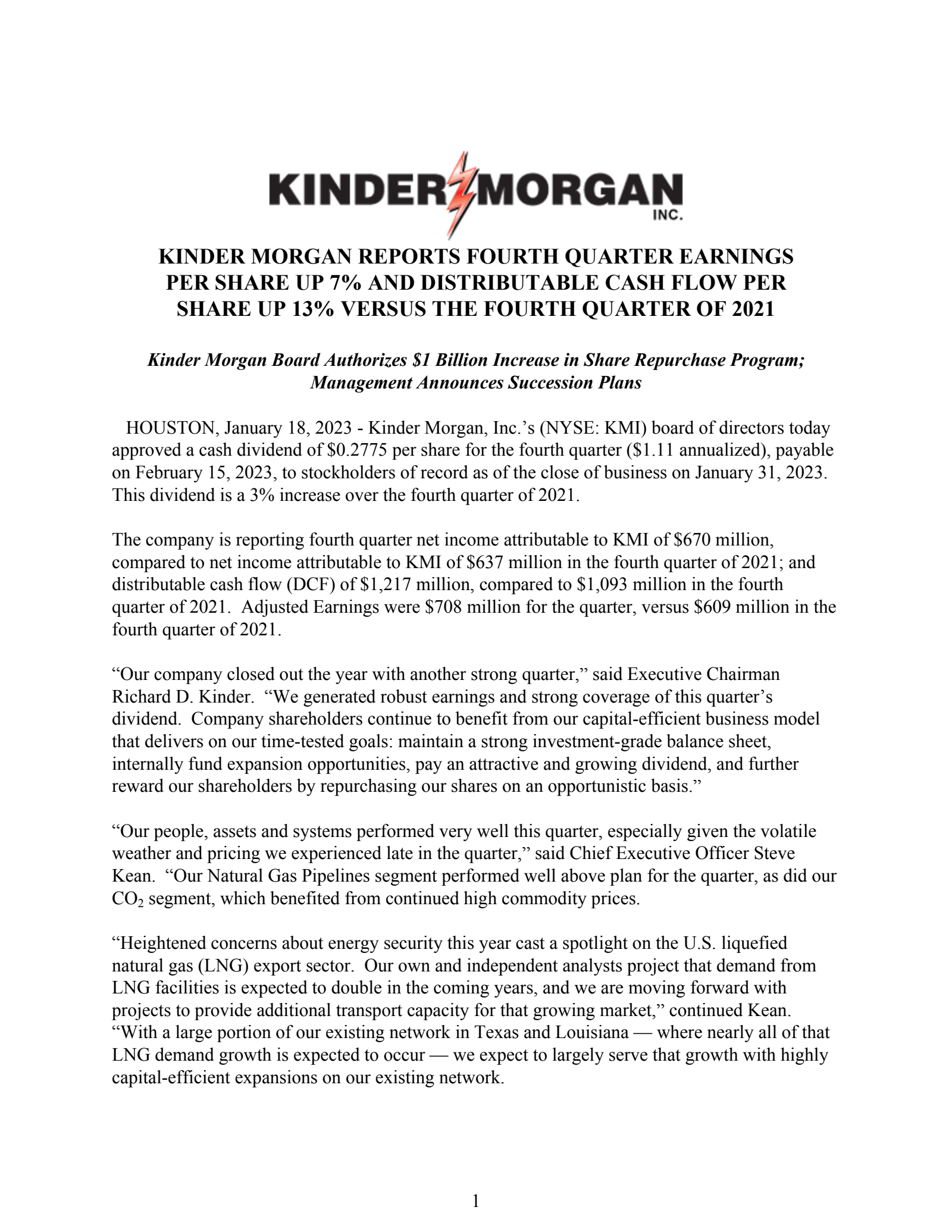 Kinder Morgan's Q4 2022 Earnings Release
