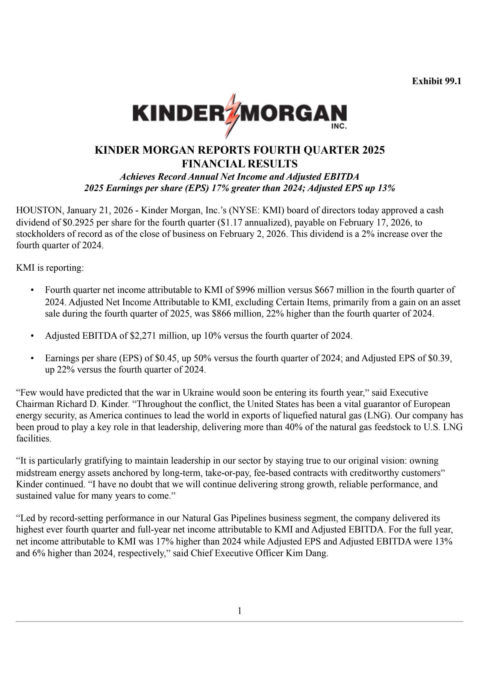 Kinder Morgan's Q4 2025 Press Release