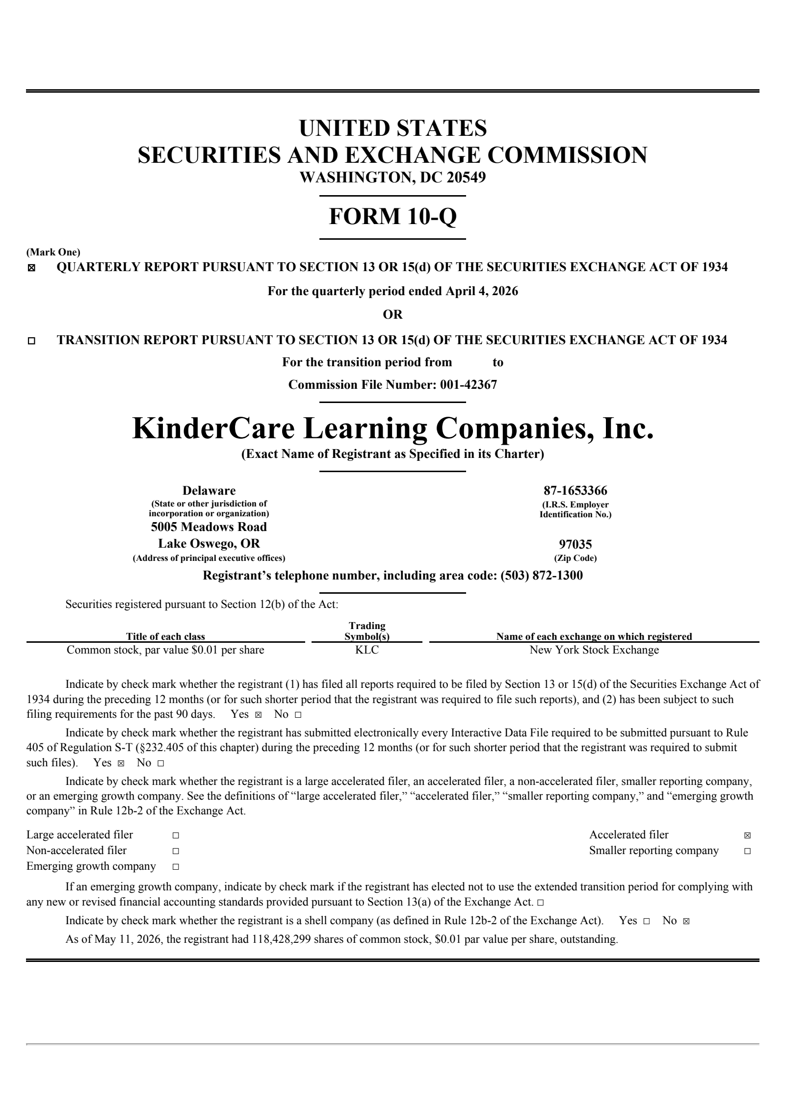 KinderCare Learning Companies' Q1 2026 Quarterly report